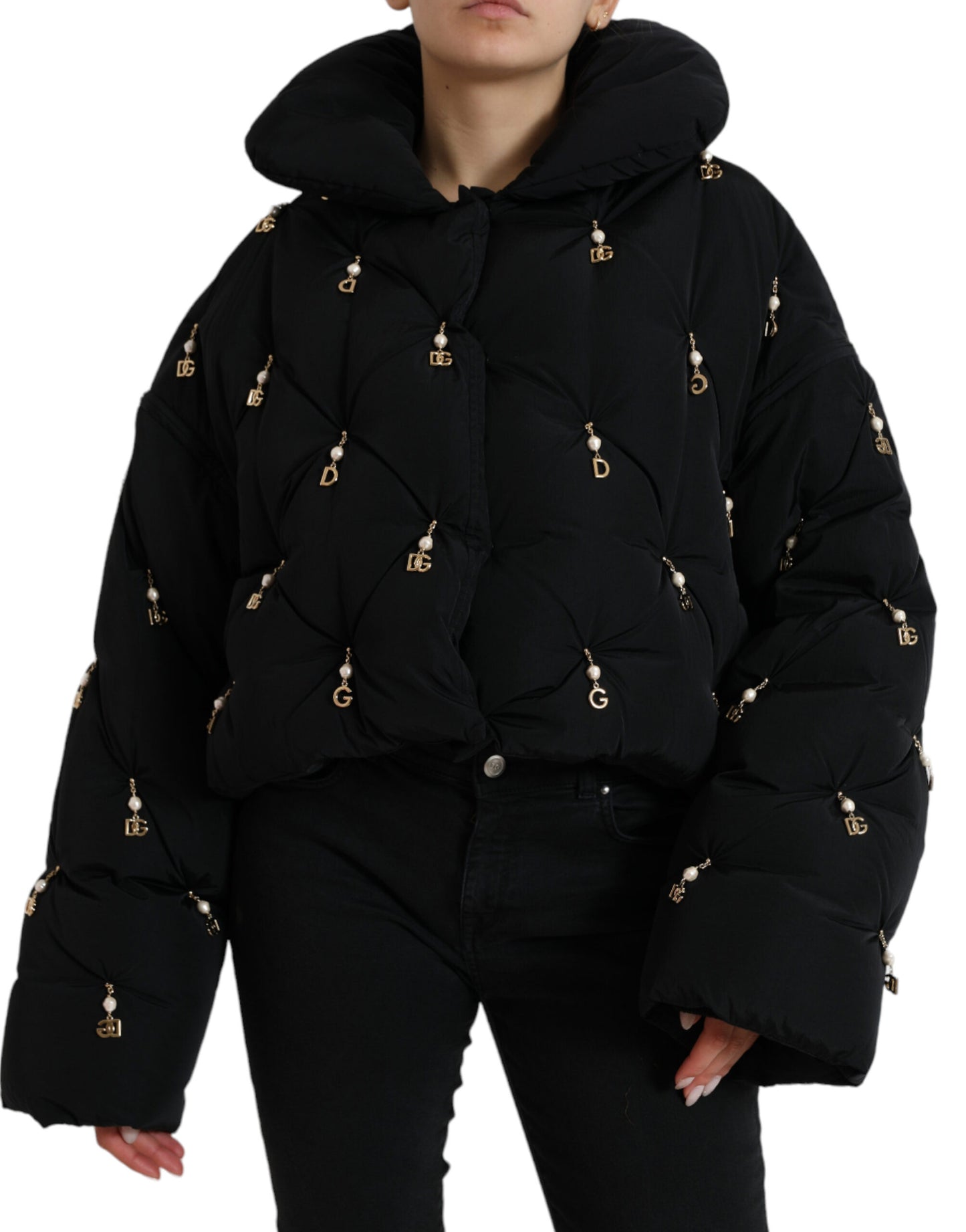 - Elegant Quilted Jacket with Pearl Embellishment