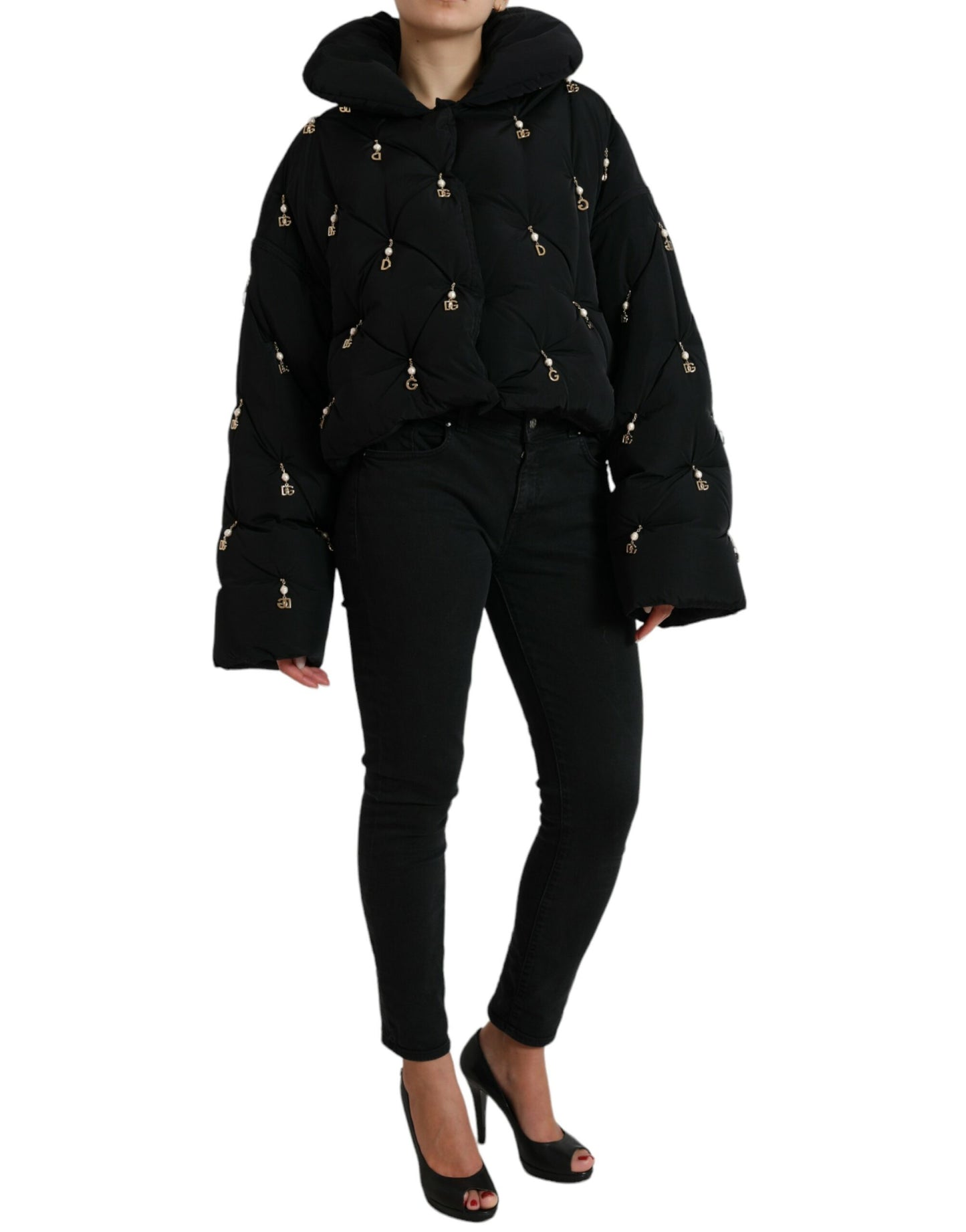 - Elegant Quilted Jacket with Pearl Embellishment