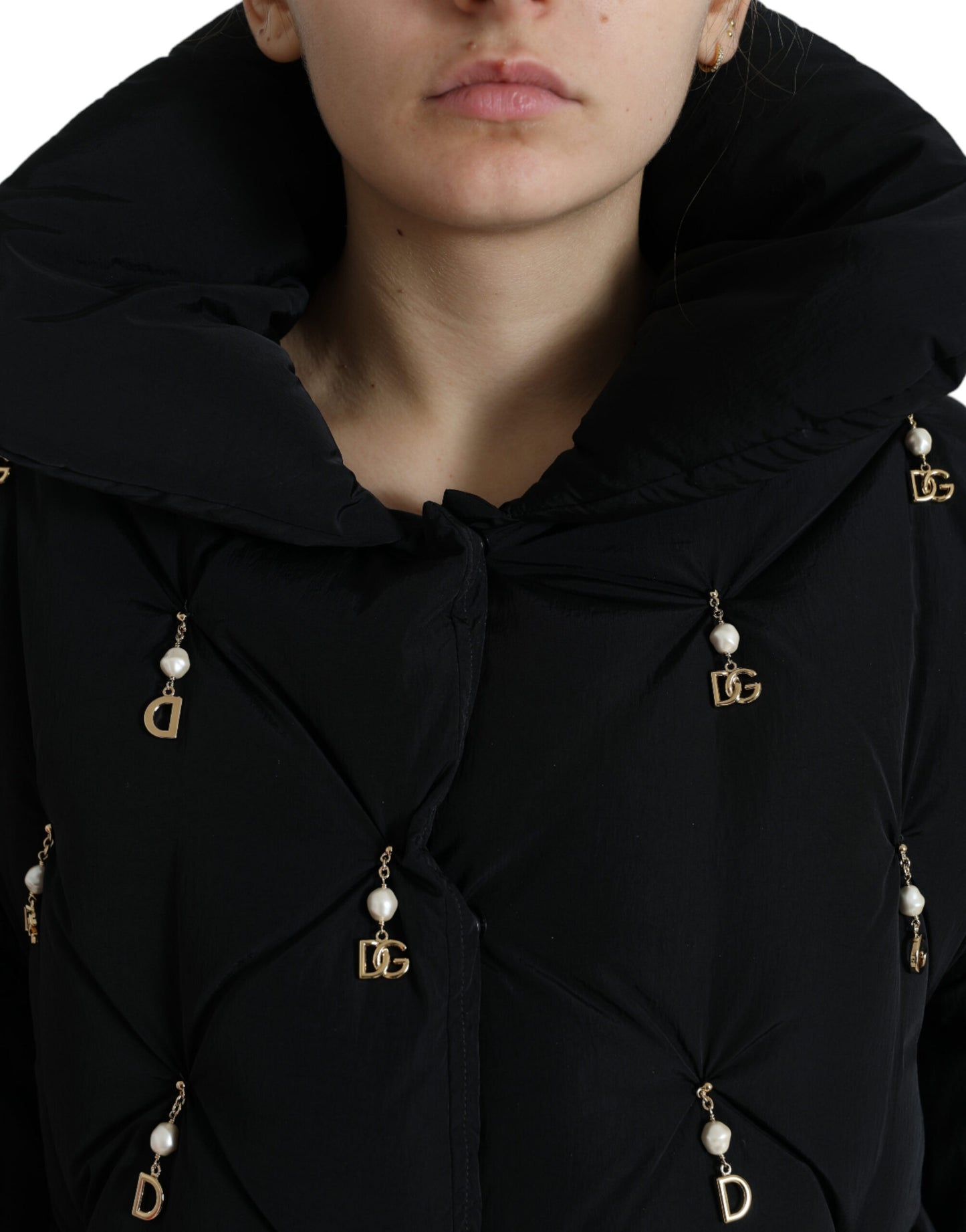 - Elegant Quilted Jacket with Pearl Embellishment