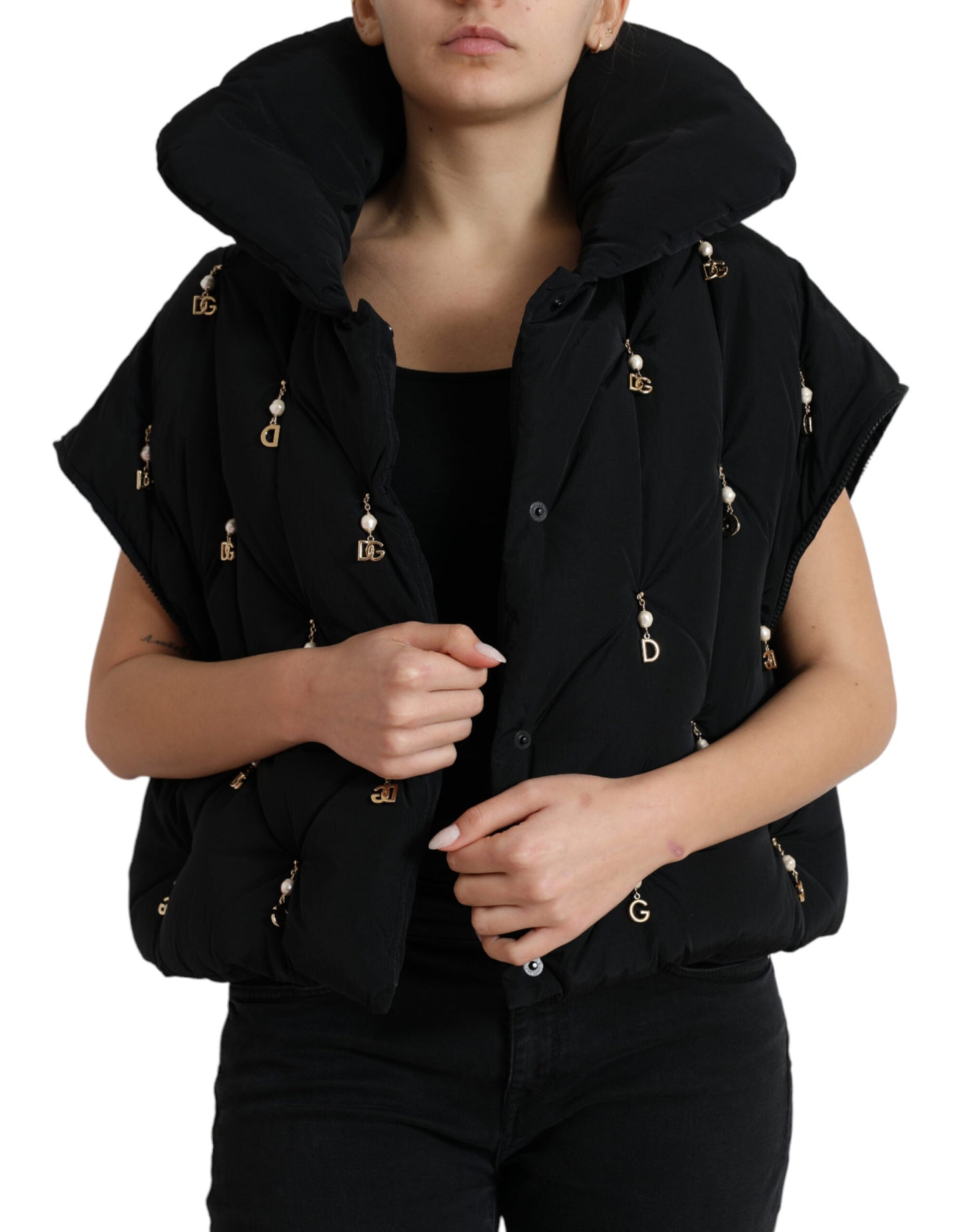 - Elegant Quilted Jacket with Pearl Embellishment