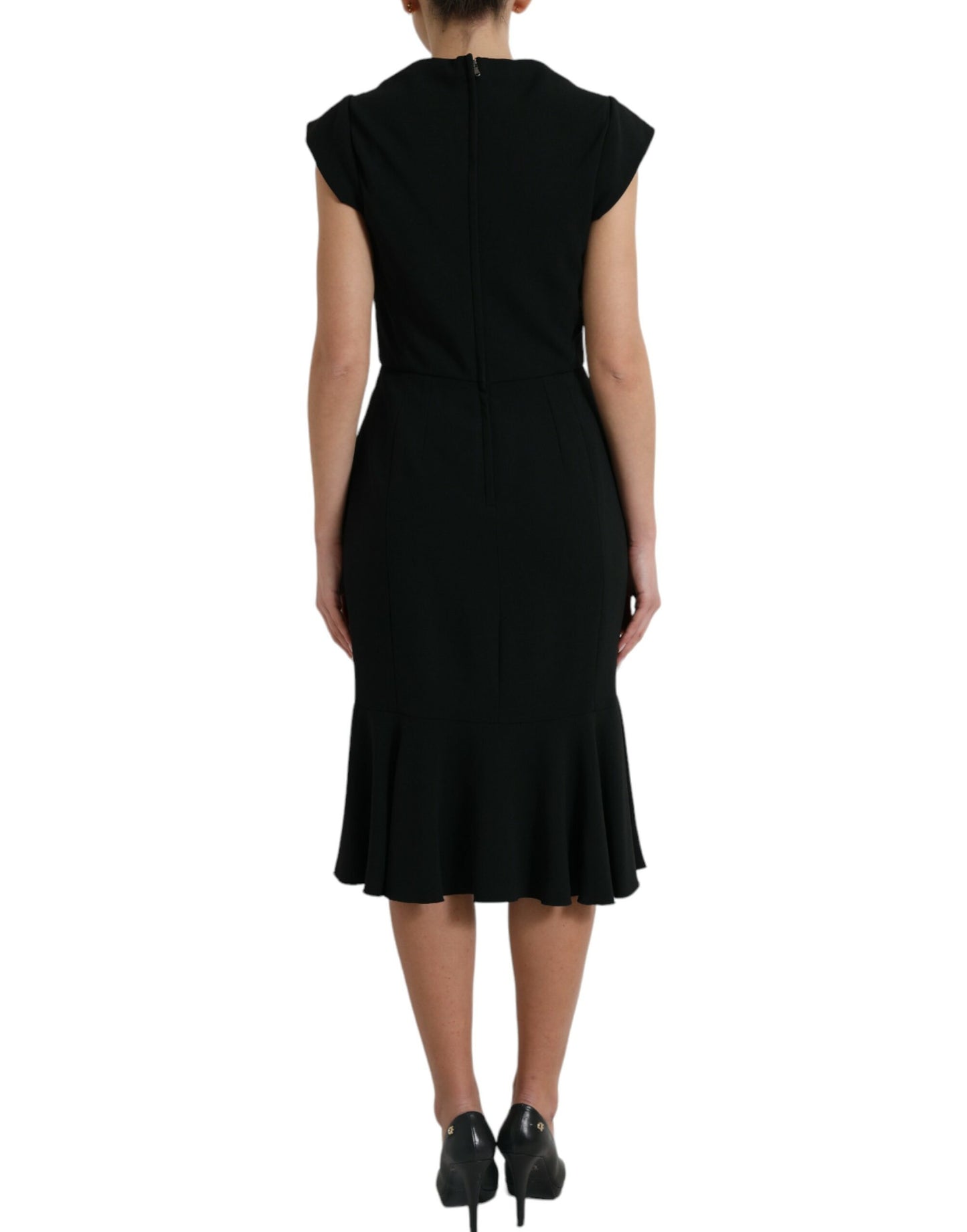 - Elegant Black Stretch Cady Midi Dress