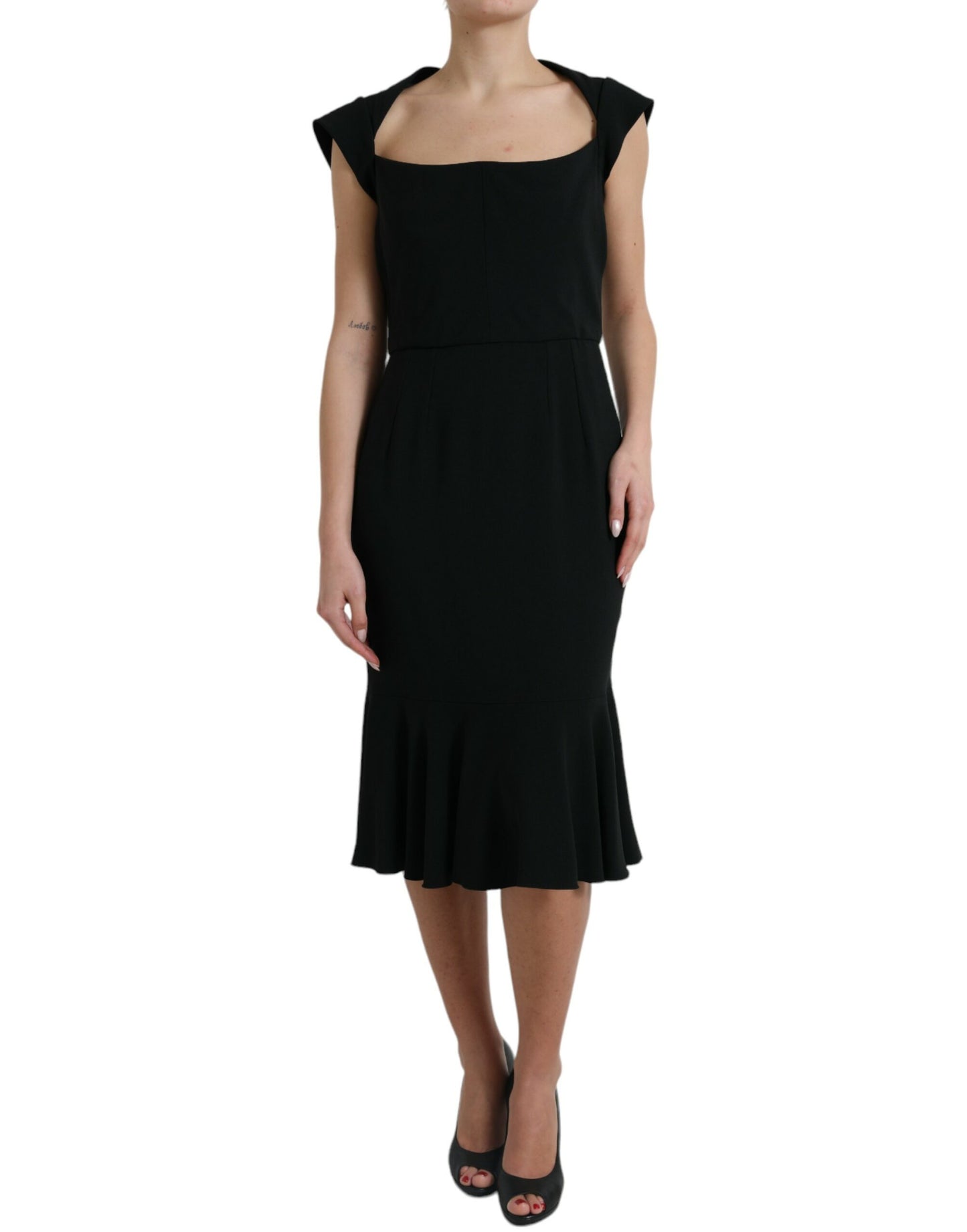 - Elegant Black Stretch Cady Midi Dress