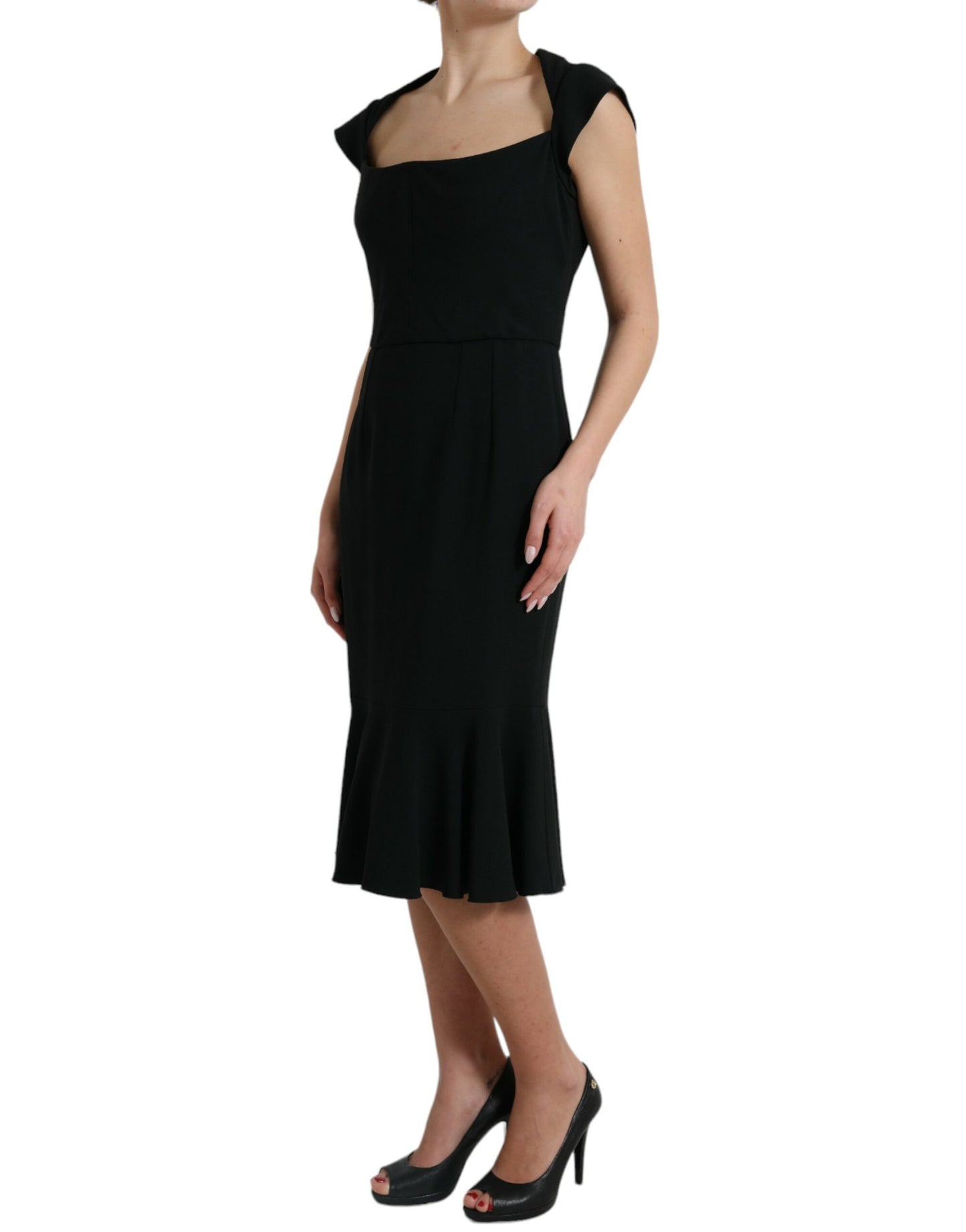 - Elegant Black Stretch Cady Midi Dress