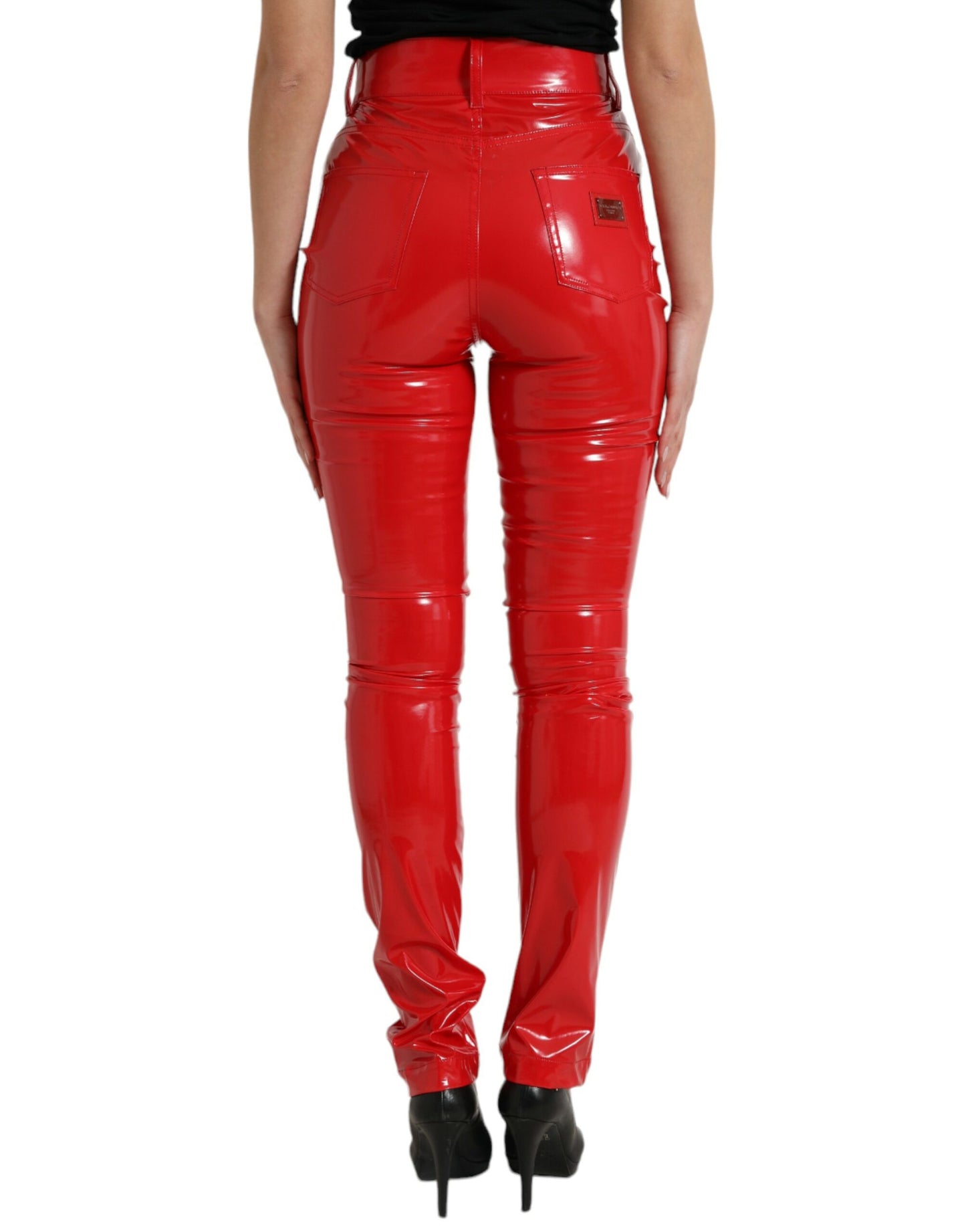 - High Waist Red Skinny Pants - Sleek and Chic