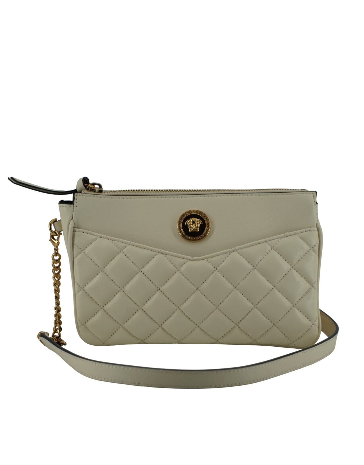 - Elegant White Lamb Leather Crossbody Pouch