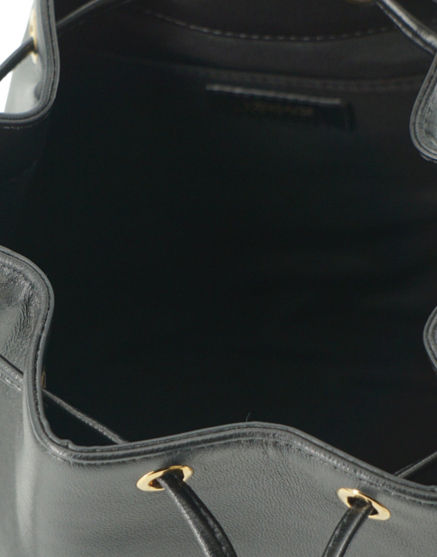 - Elegant Black Leather Medusa Bucket Shoulder Bag