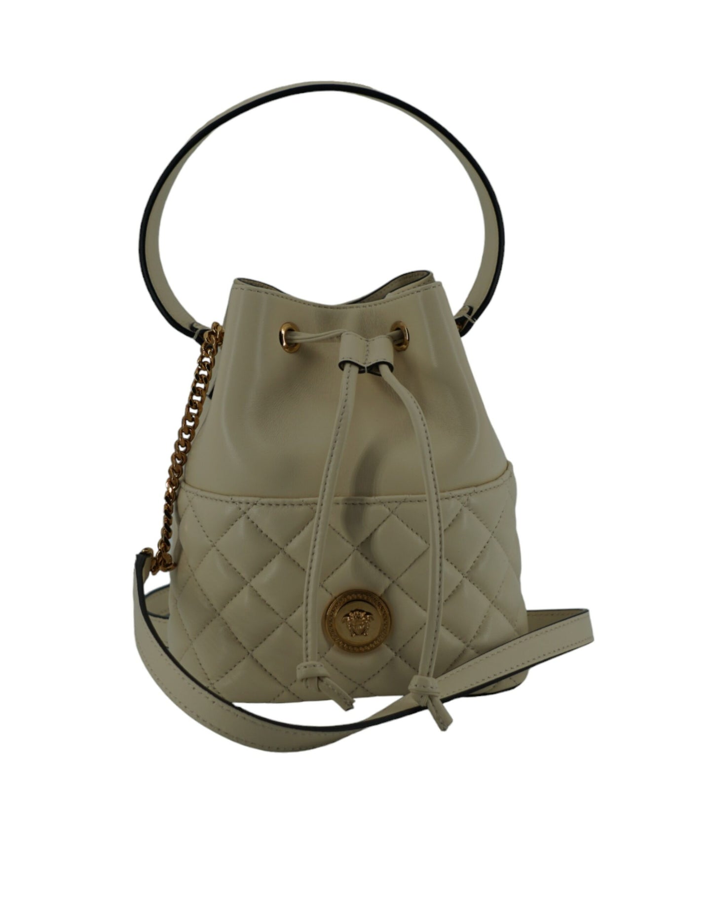 - Elegant Small White Leather Bucket Shoulder Bag