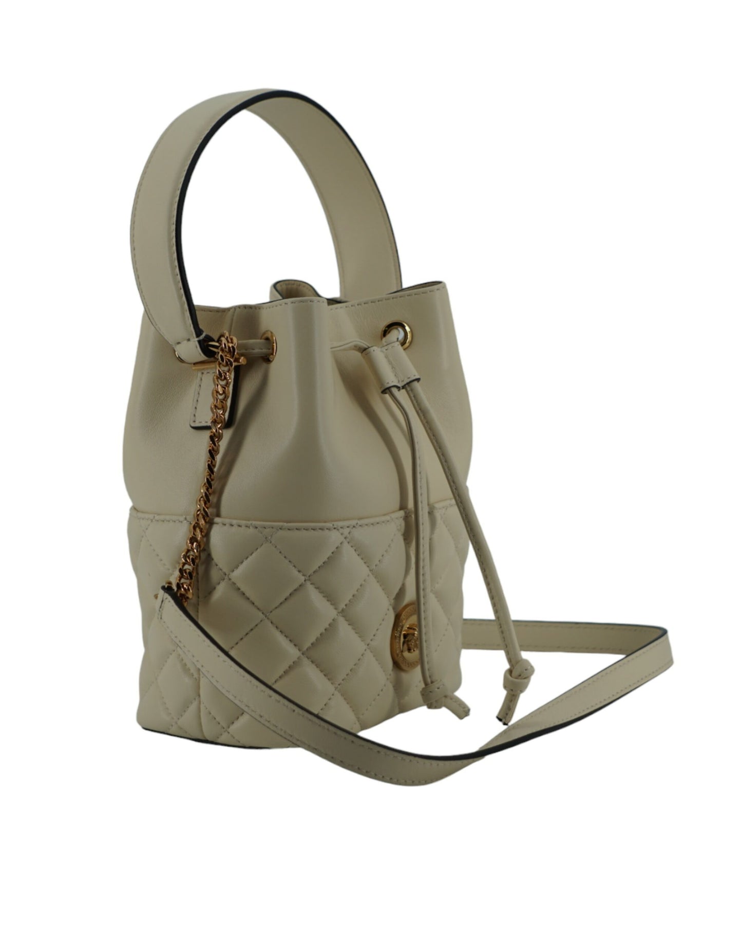 - Elegant Small White Leather Bucket Shoulder Bag