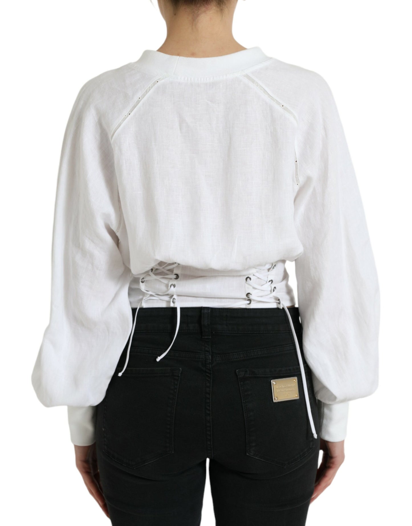 - Elegant White Lace-Up Corset Cropped Top