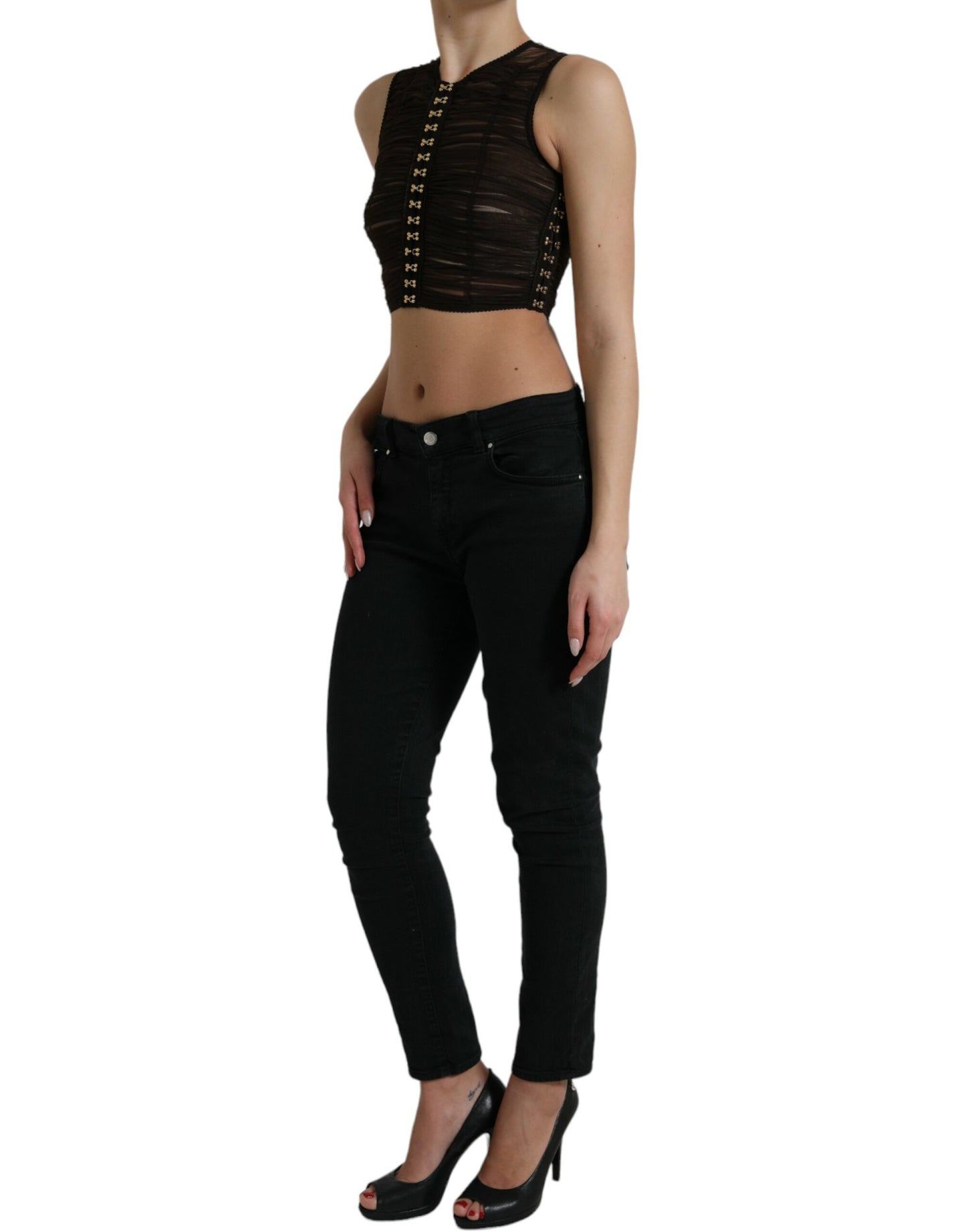 - Embellished Cropped Sleeveless Top