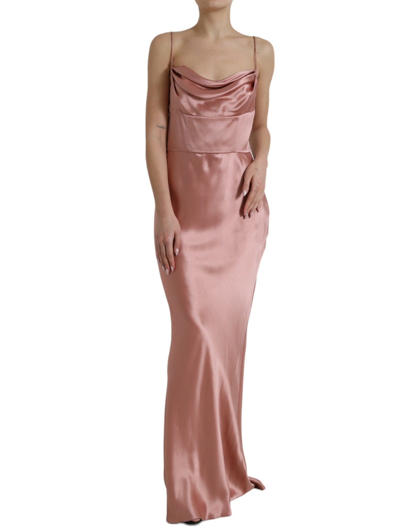 - Elegant Long Silk Gown in Pink