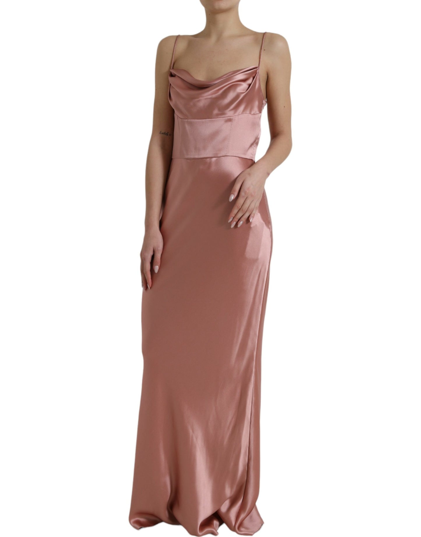 - Elegant Long Silk Gown in Pink