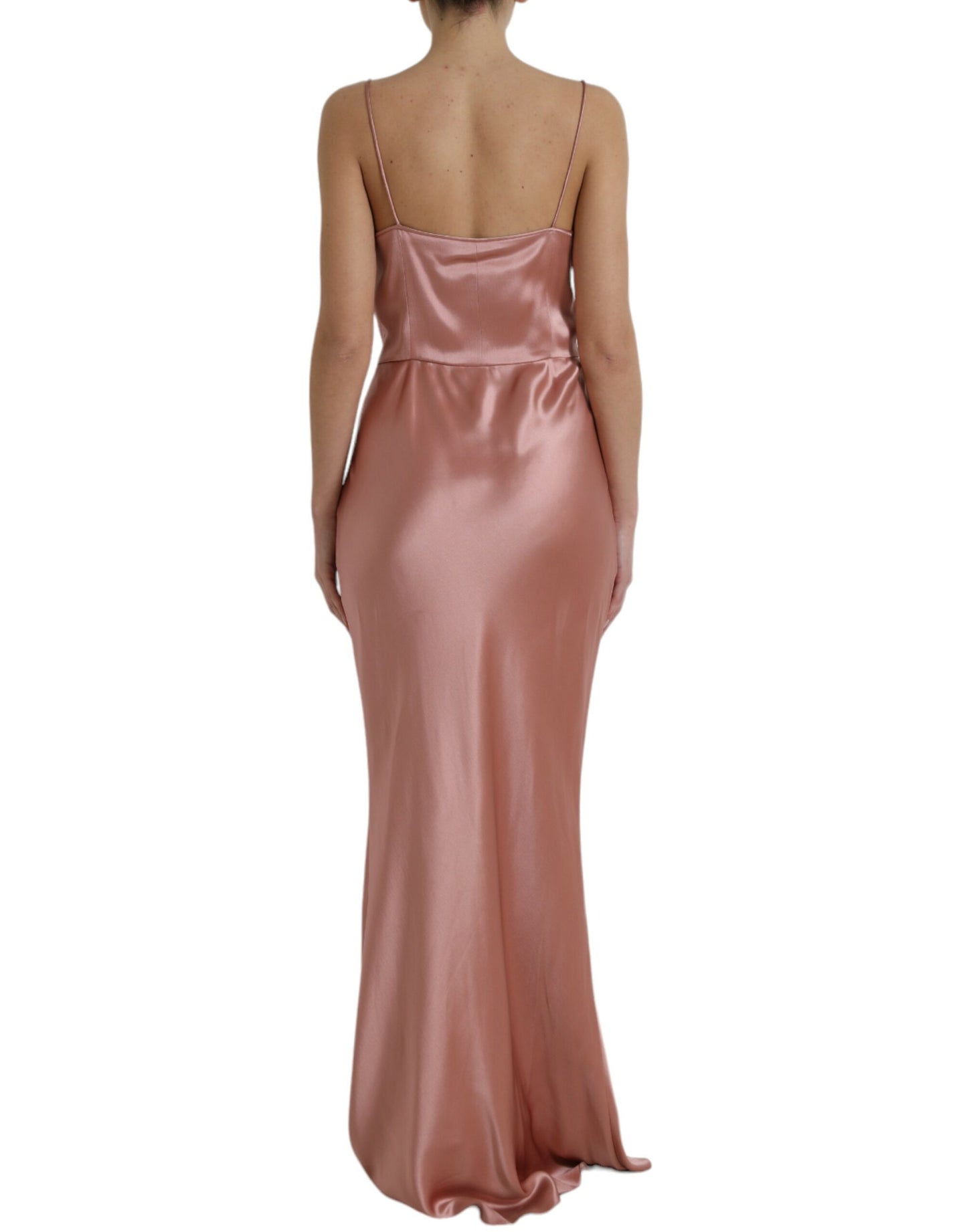 - Elegant Long Silk Gown in Pink