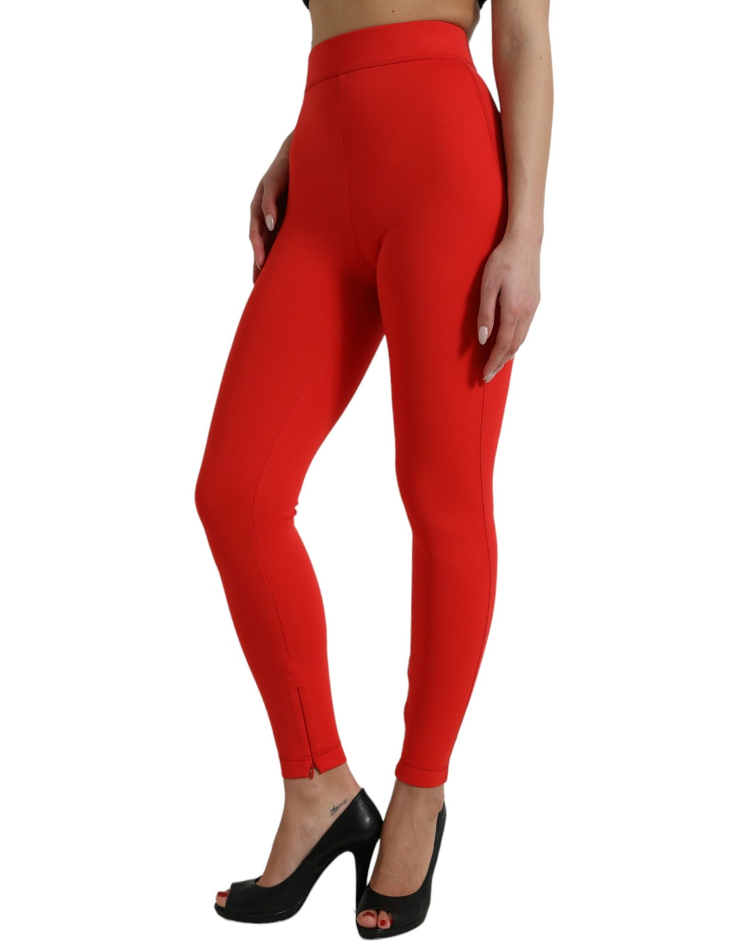 - Elegant High Waist Red Leggings