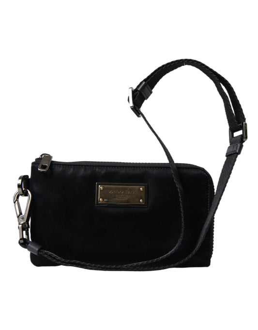 - Elegant Black Nylon & Leather Pouch