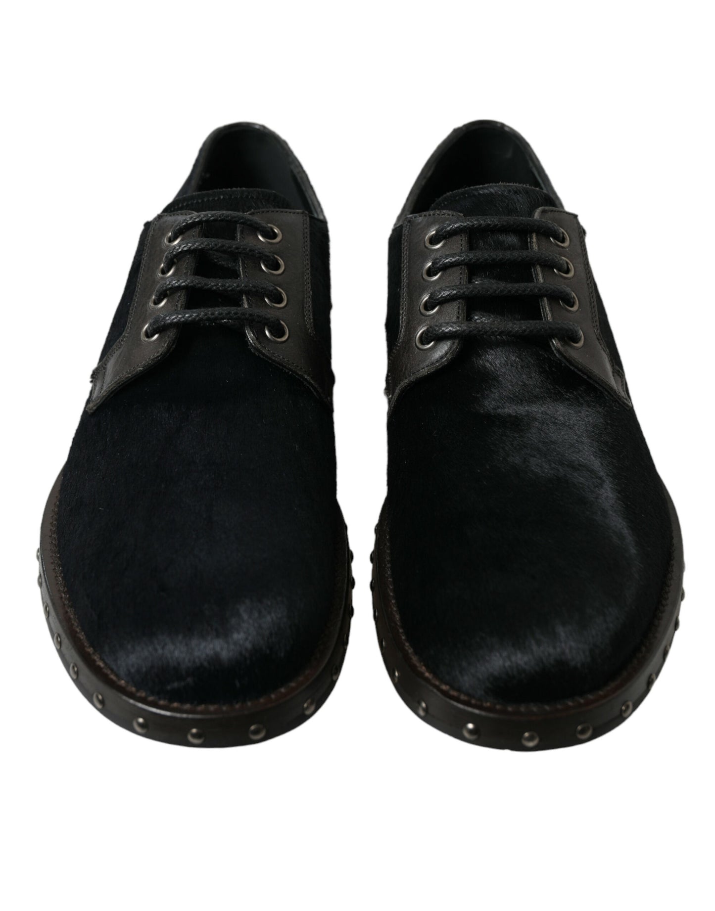 - Elegant Black Calf Fur Derby Shoes