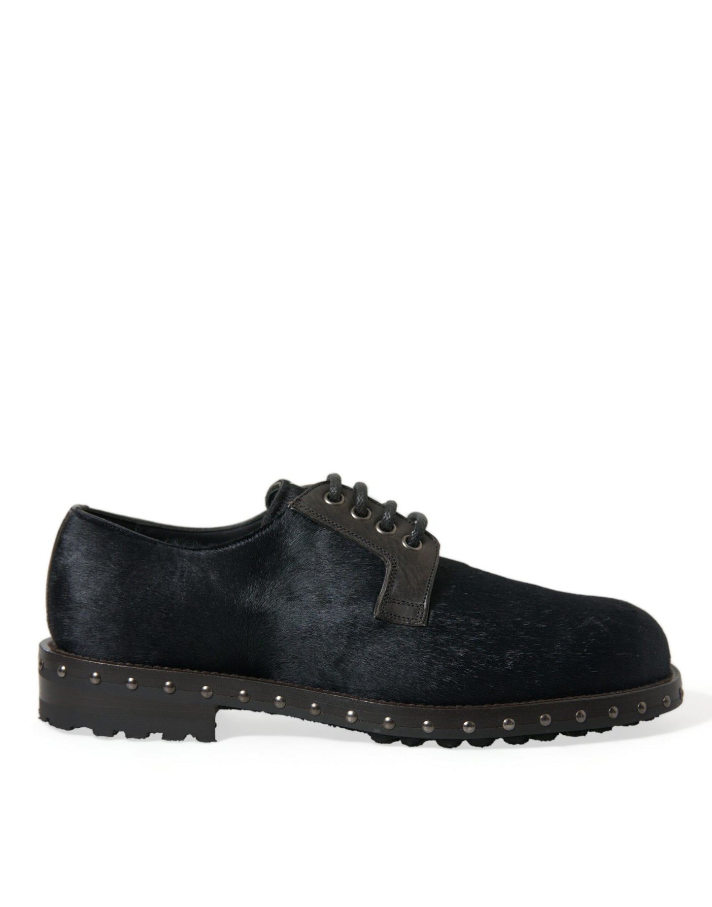 - Elegant Black Calf Fur Derby Shoes