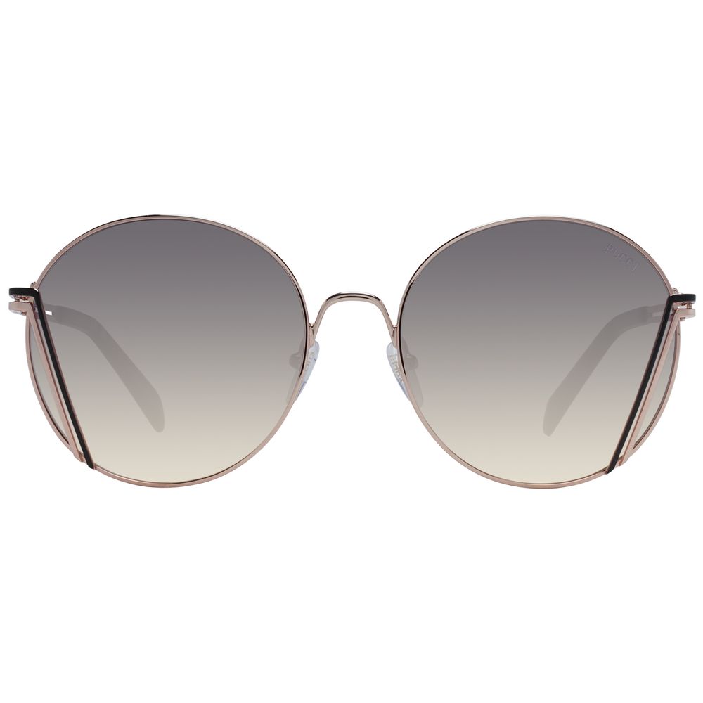 Emilio Pucci Women’s Sunglasses – Round Rose Gold Frame with Grey Gradient Lenses, 58mm