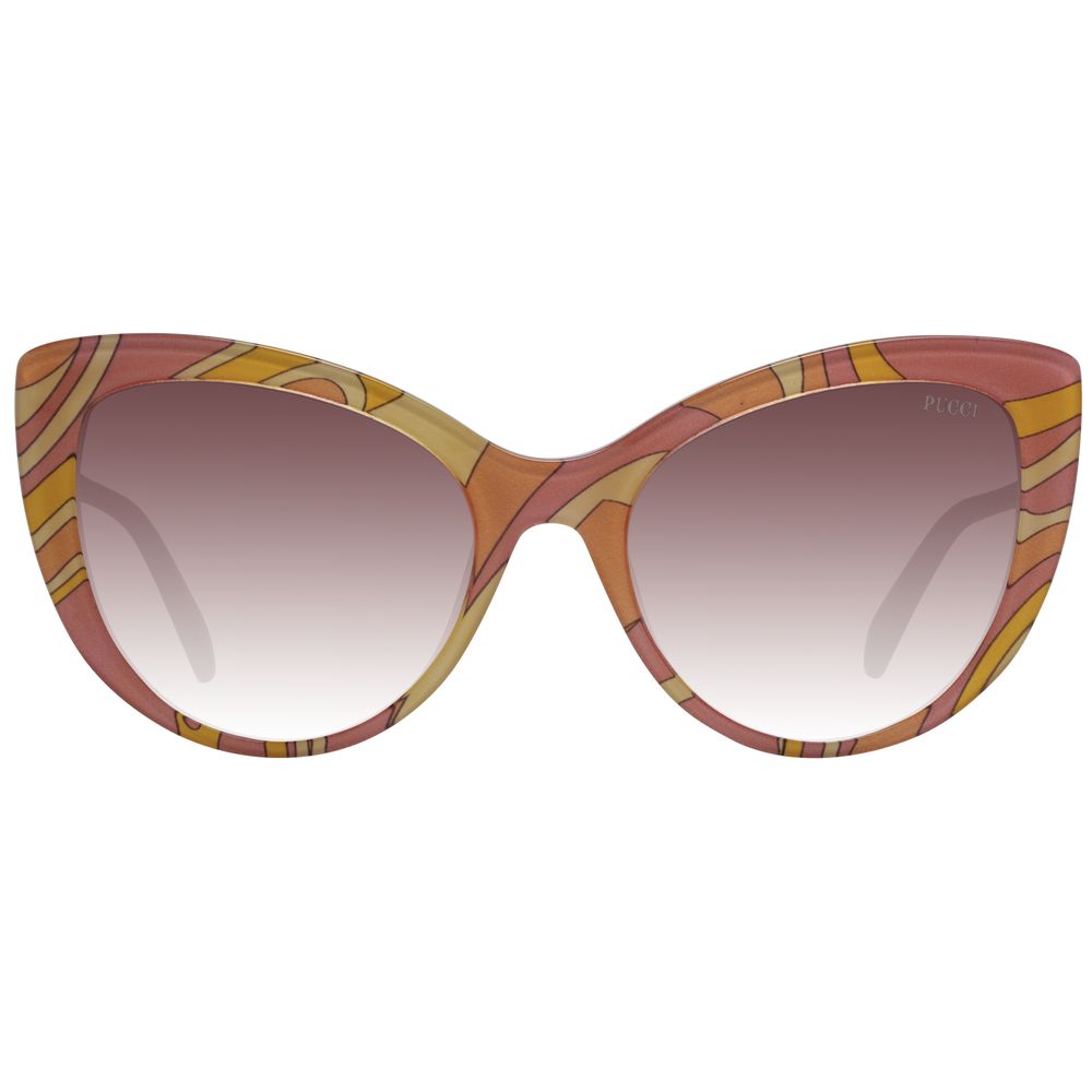 Emilio Pucci Women’s Sunglasses – Multicolor Cat Eye Frame with Brown Gradient Lenses, 56mm