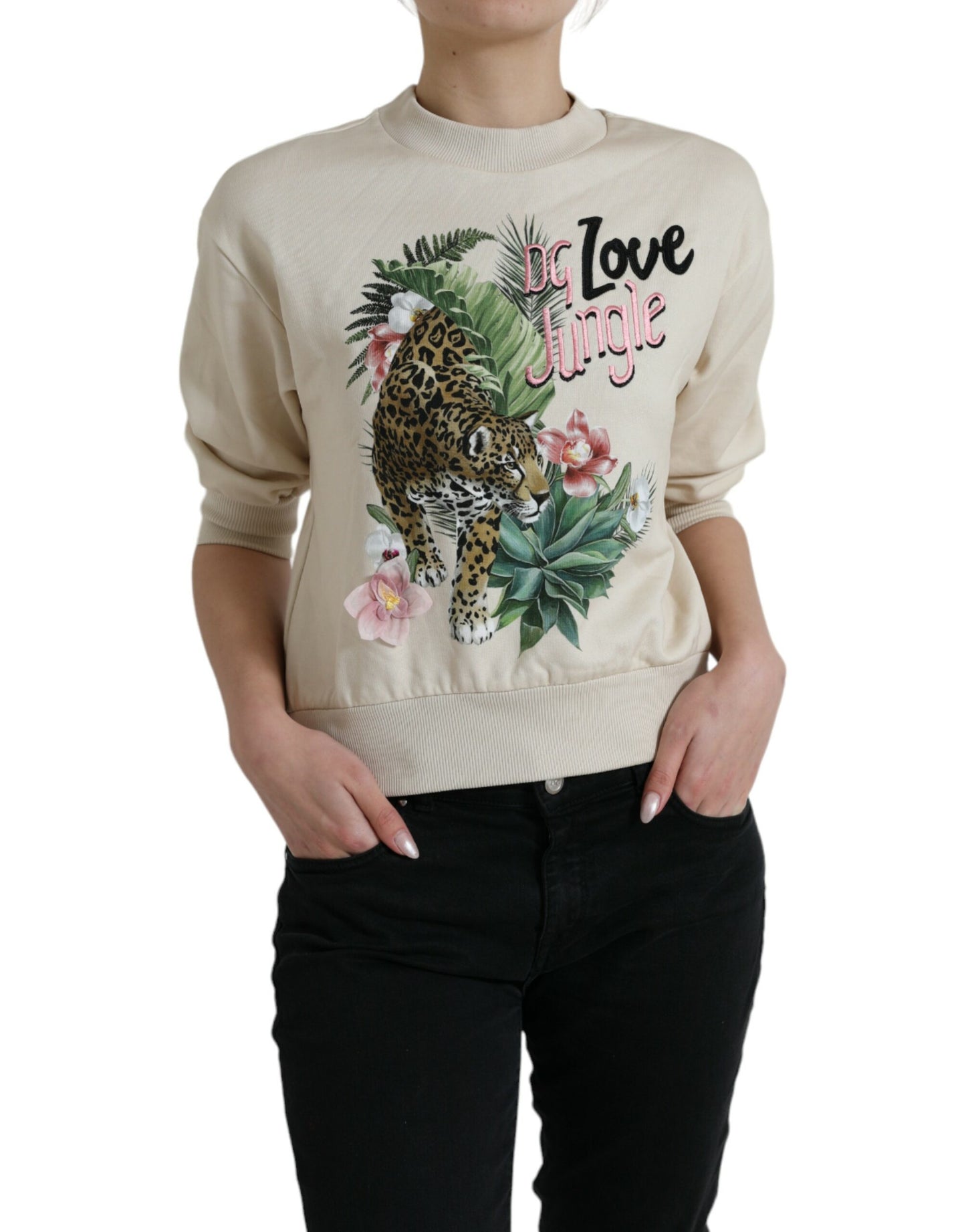 - Elegant Jungle Print Crewneck Sweater