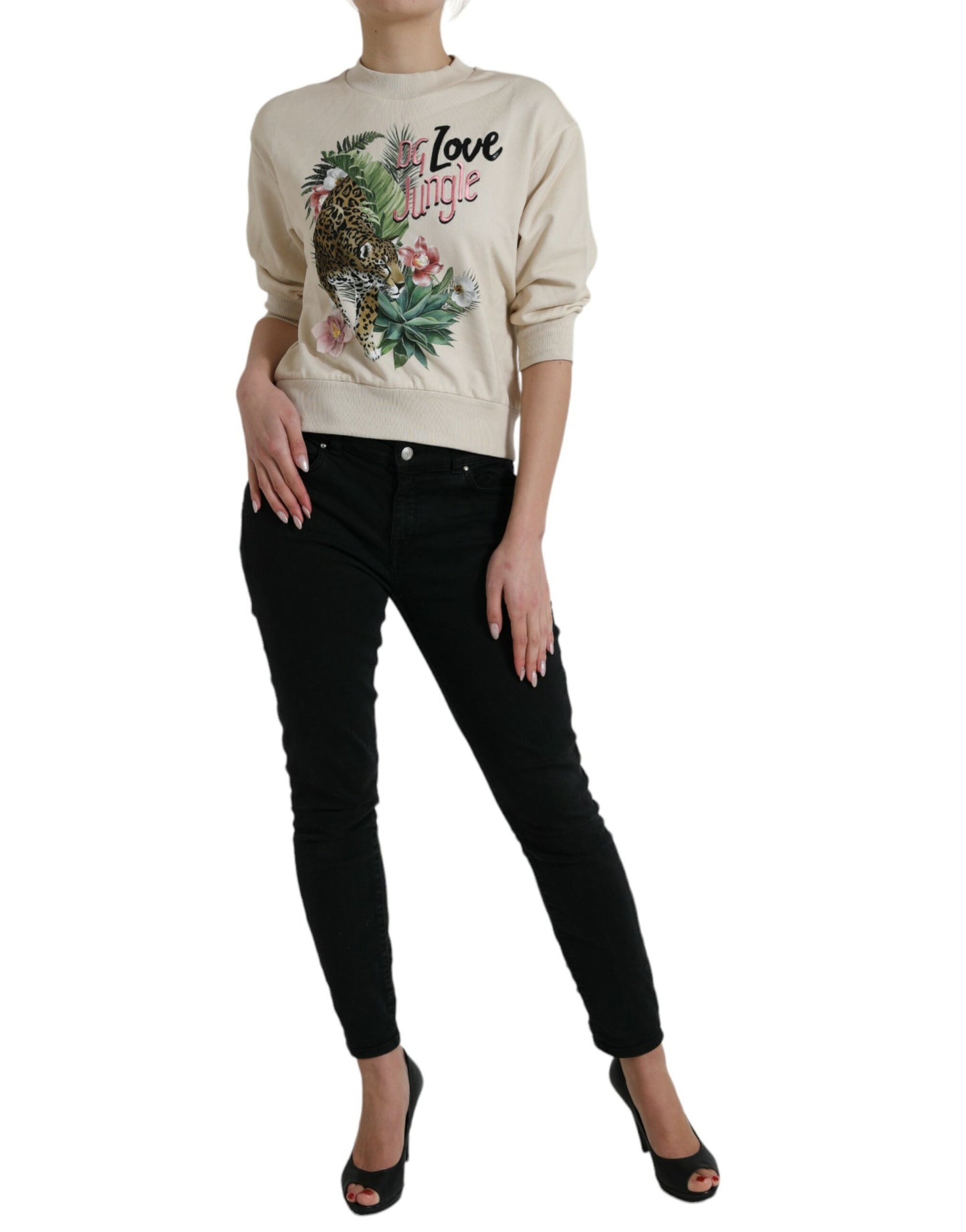 - Elegant Jungle Print Crewneck Sweater
