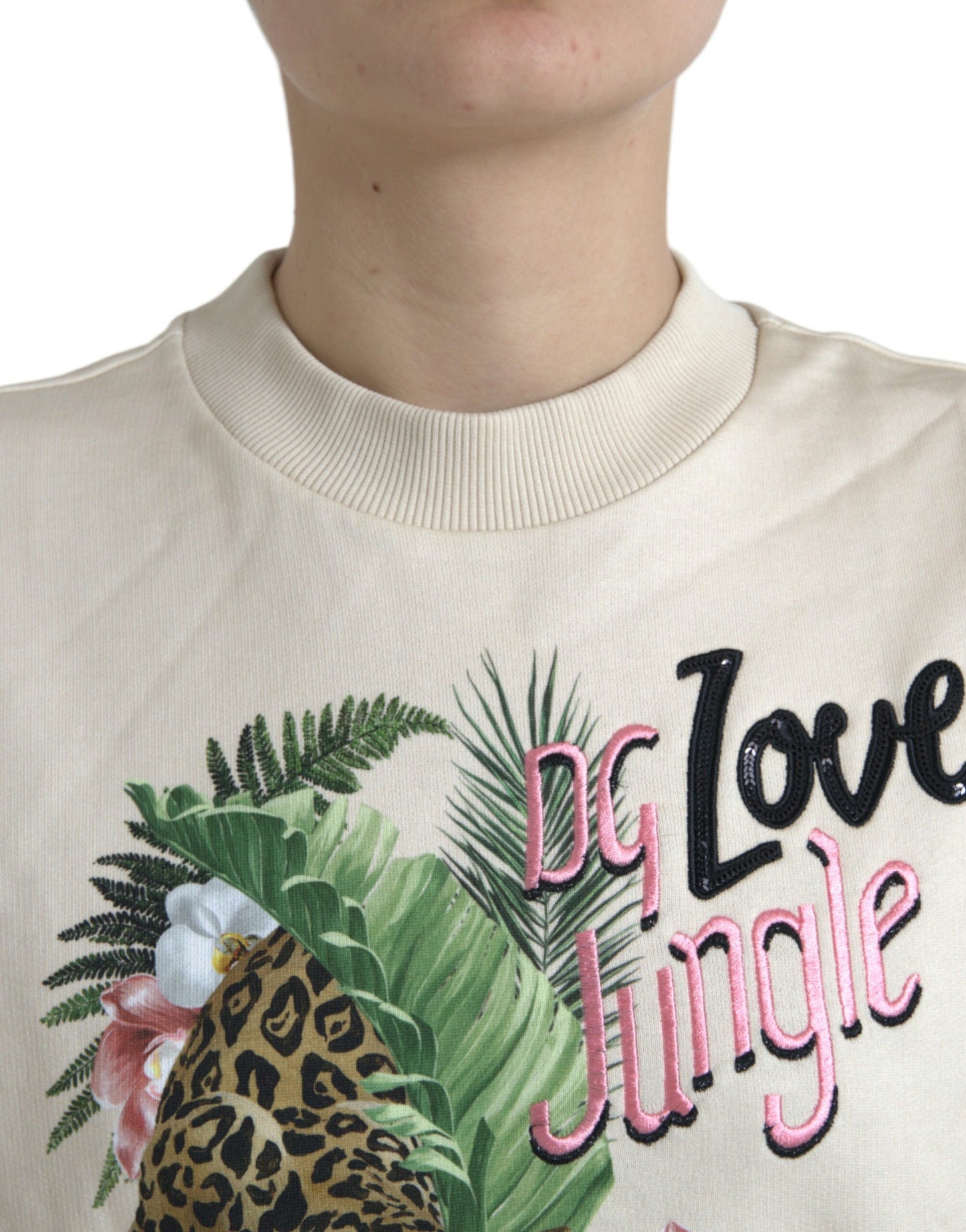 - Elegant Jungle Print Crewneck Sweater