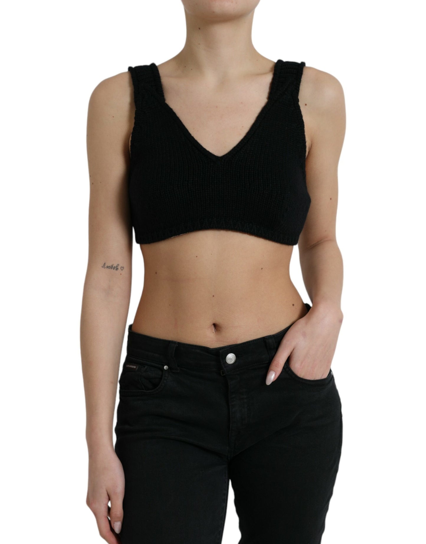 - Elegant Black Cashmere Bustier Crop Top
