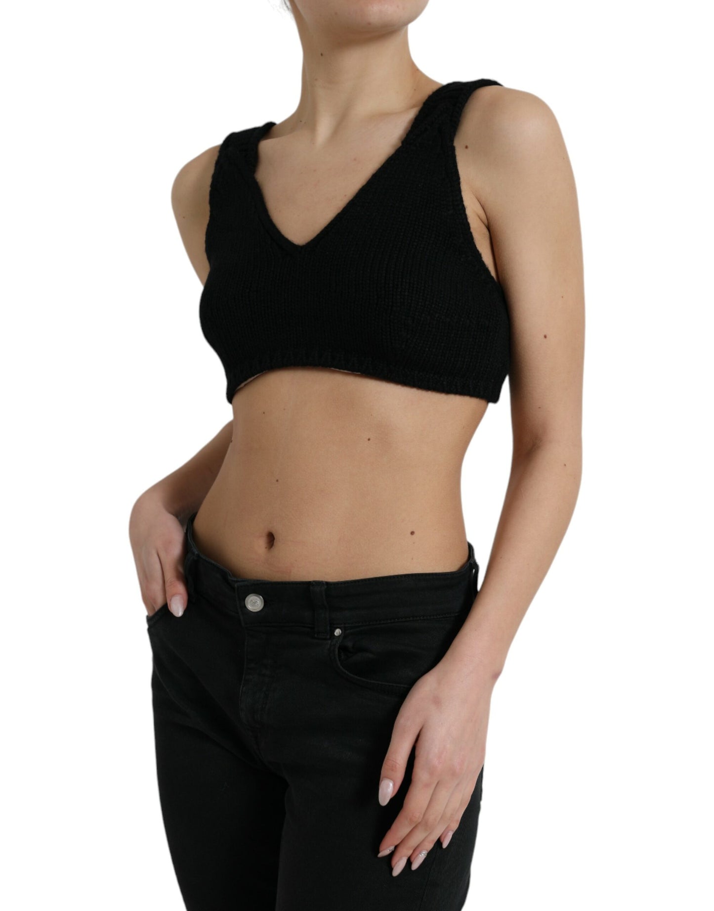 - Elegant Black Cashmere Bustier Crop Top