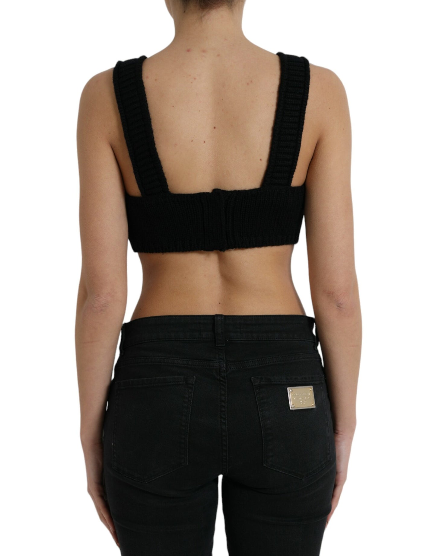 - Elegant Black Cashmere Bustier Crop Top