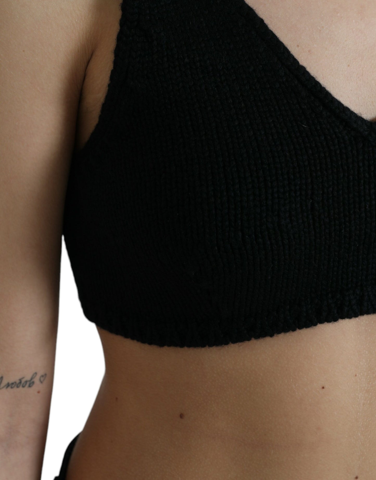 - Elegant Black Cashmere Bustier Crop Top