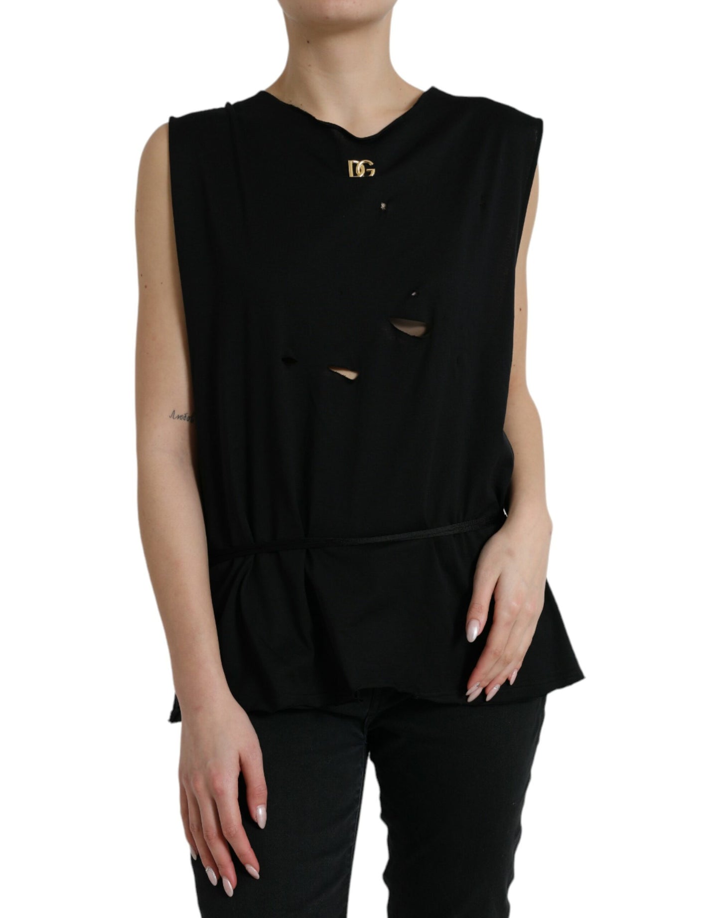 - Elegant Black Round Neck Tank Top