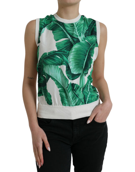 - Silk Banana Leaf Print Tank Top