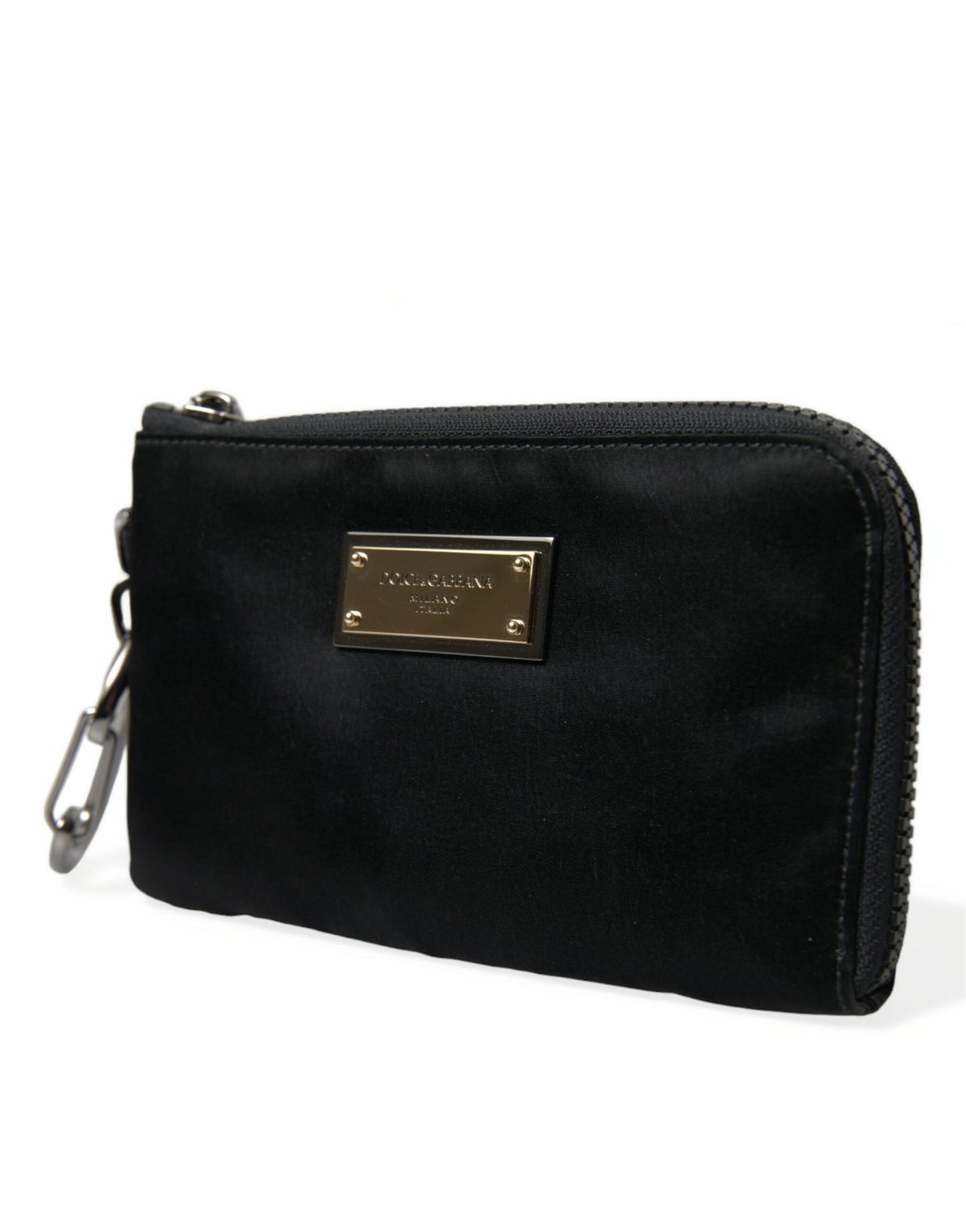 - Elite Black Nylon & Leather Pouch with Logo Detail