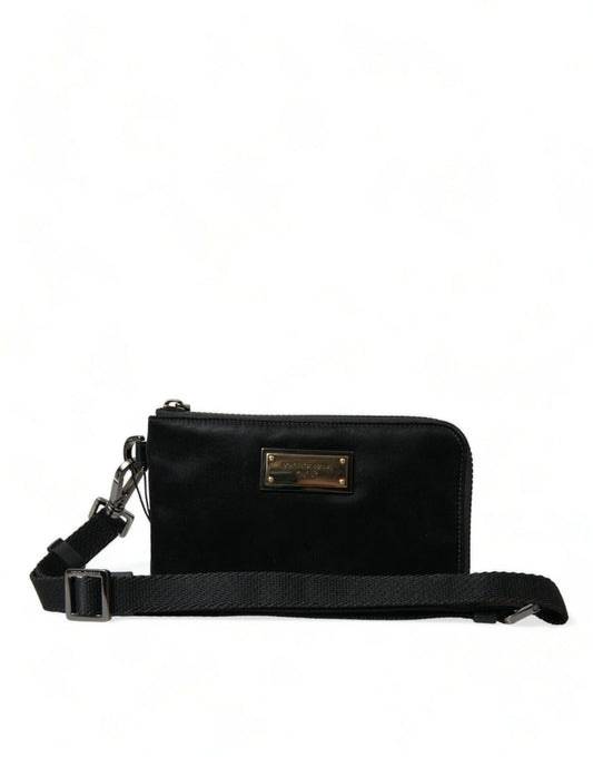 - Elegant Black Nylon Leather Pouch with Silver Details