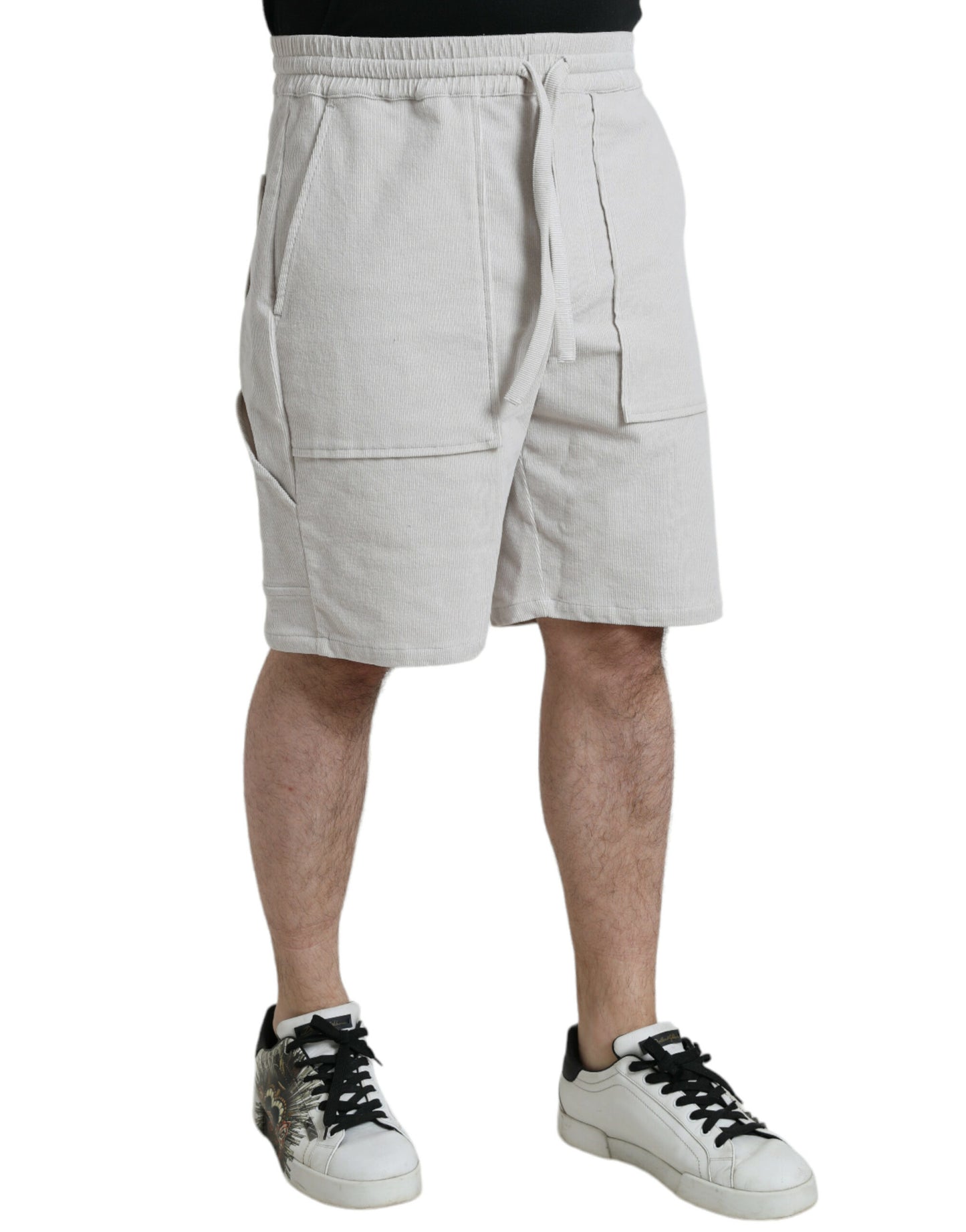 - Beige Cotton Corduroy Men's Bermuda Shorts