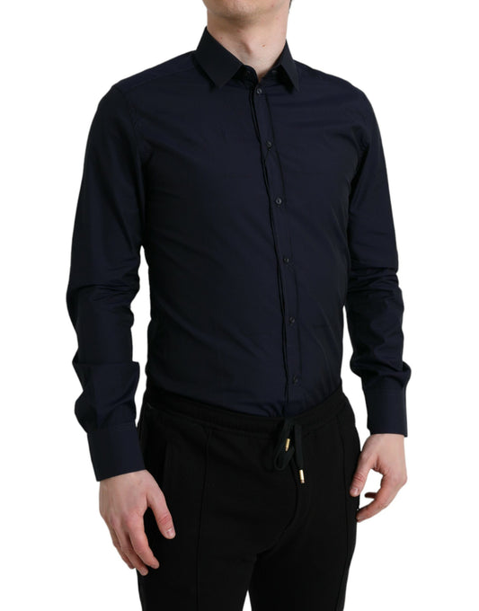 - Elegant Navy Jacquard Dress Shirt