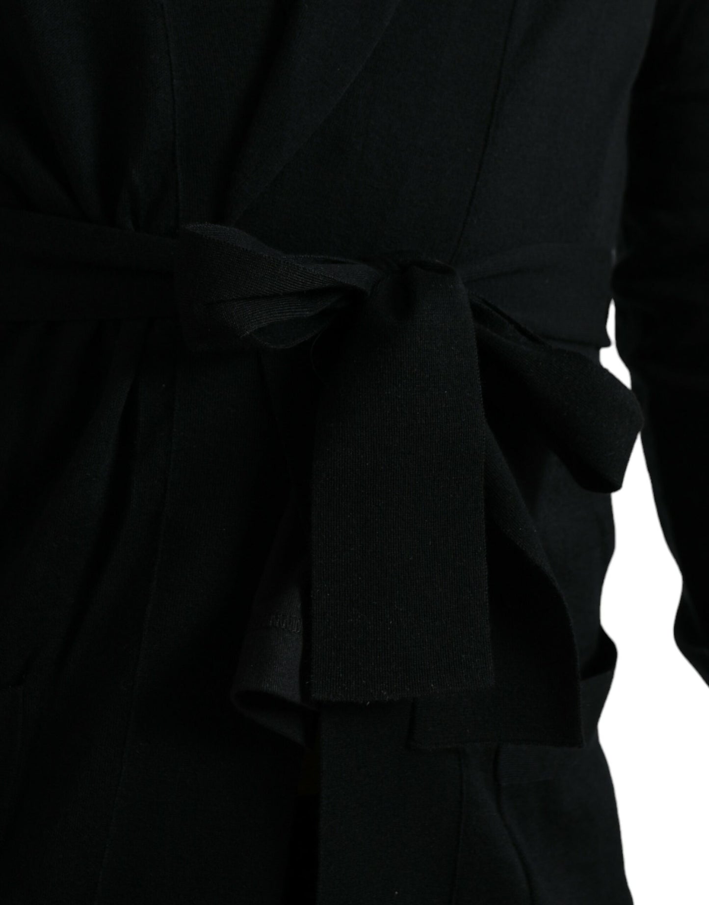 - Elegant Black Cashmere Robe with Waist Belt