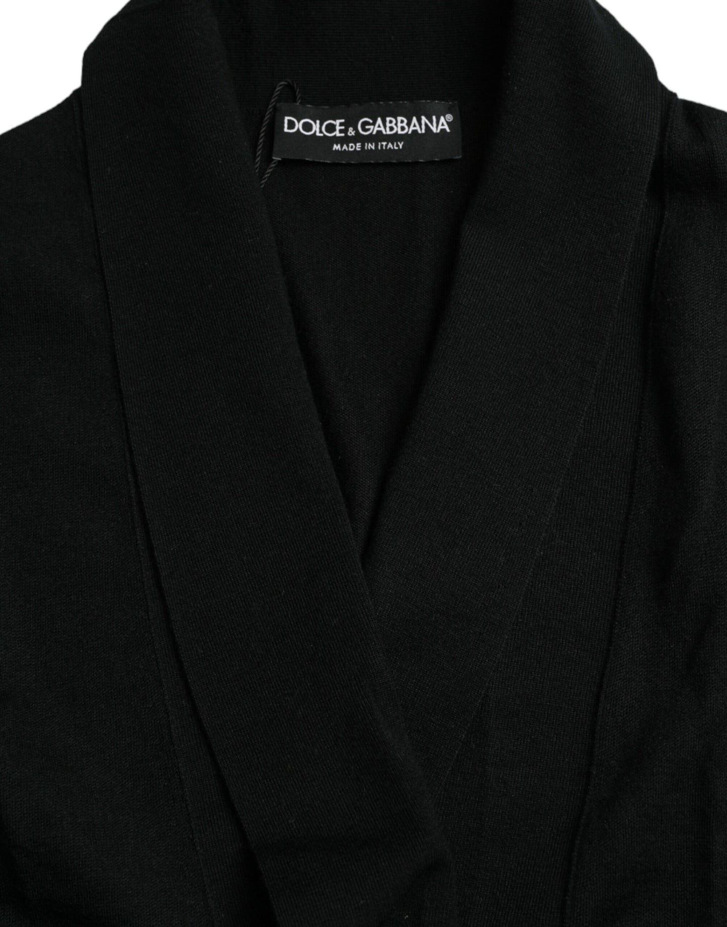 - Elegant Black Cashmere Robe with Waist Belt