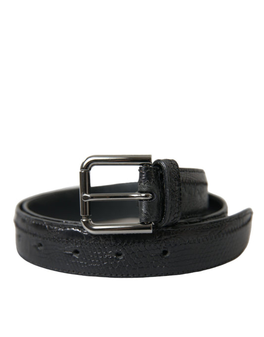 - Black Leather Belt with Metal Buckle
