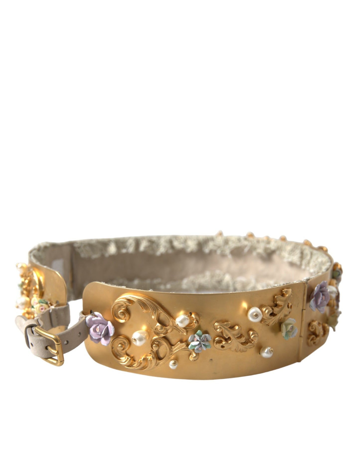 - Elegant Gold-Tone Faux Pearl Floral Belt