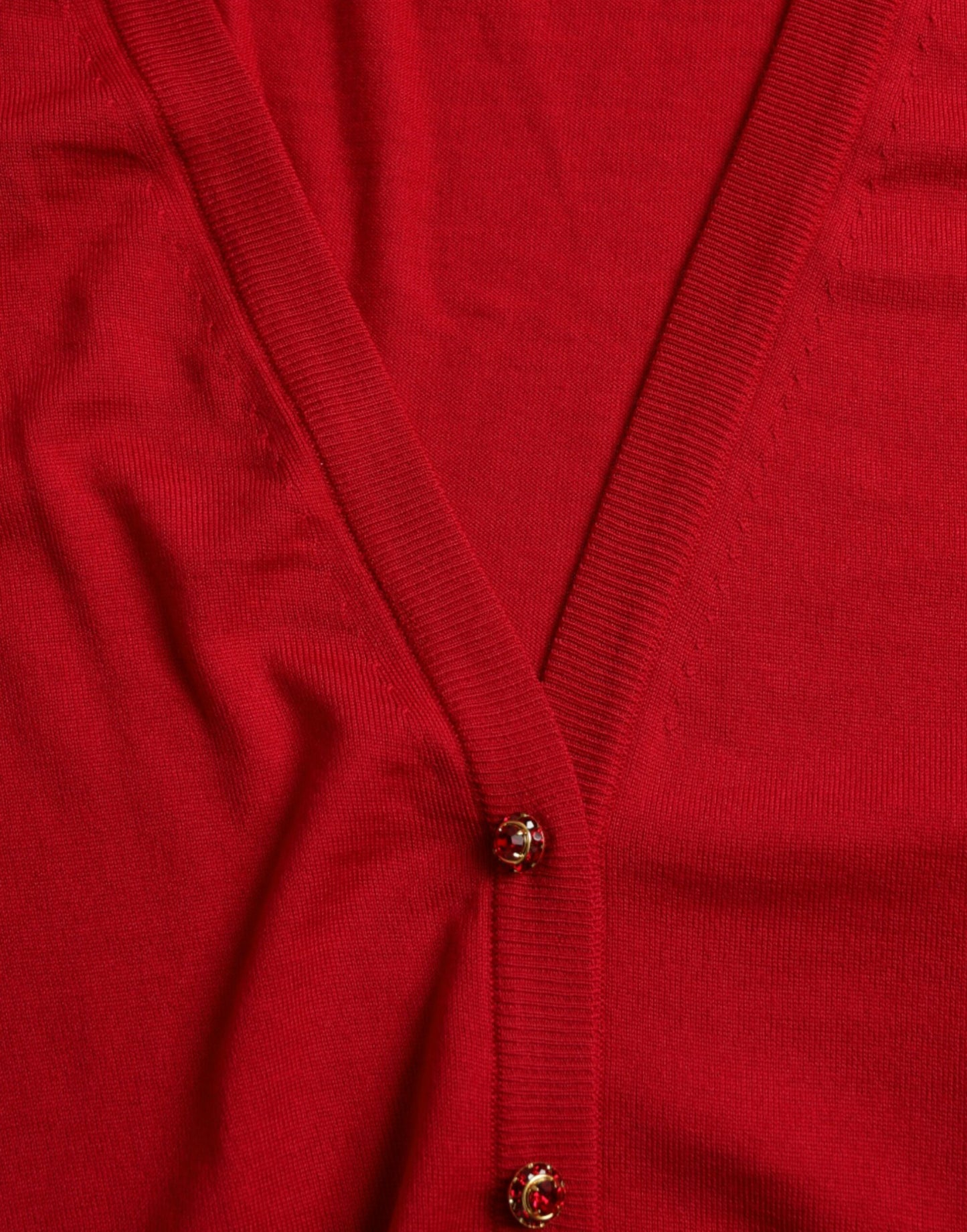 - Elegant Red V-Neck Wool Cardigan