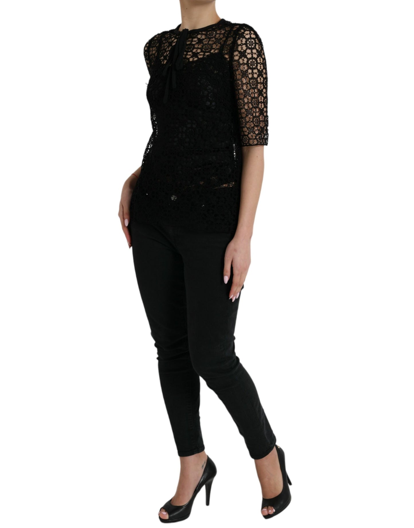 - Elegant Floral Lace Blouse Top
