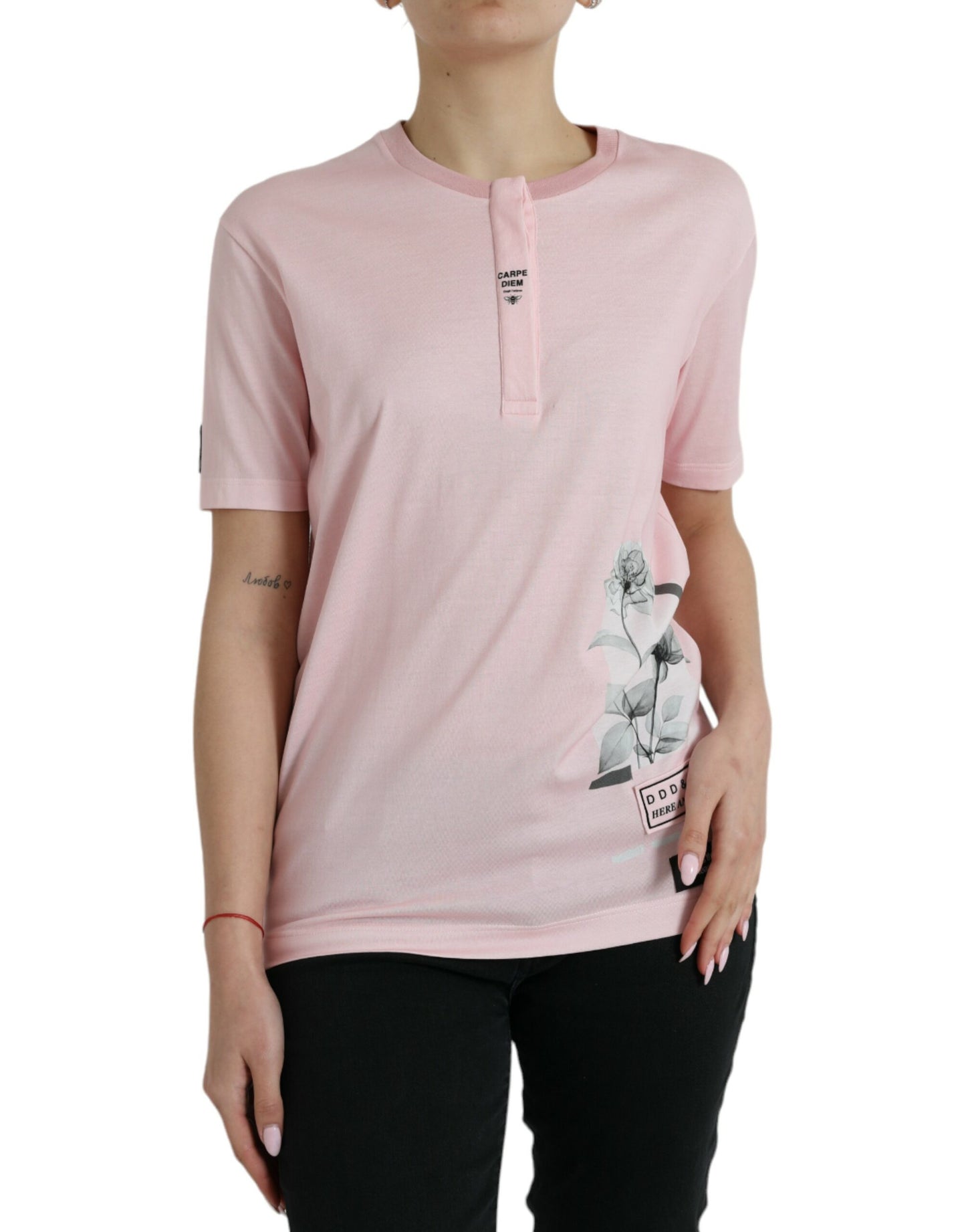 - Chic Pink Floral Cotton Tee