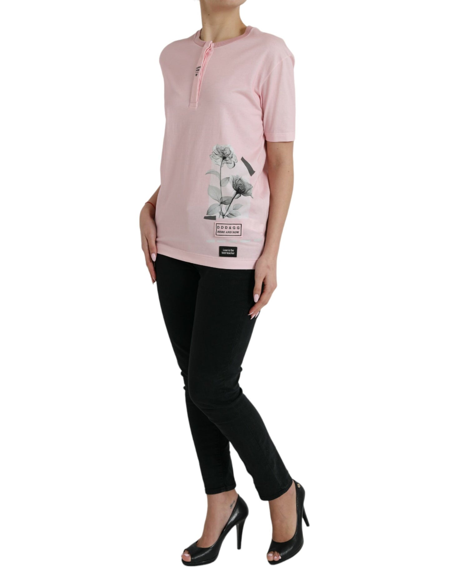 - Chic Pink Floral Cotton Tee