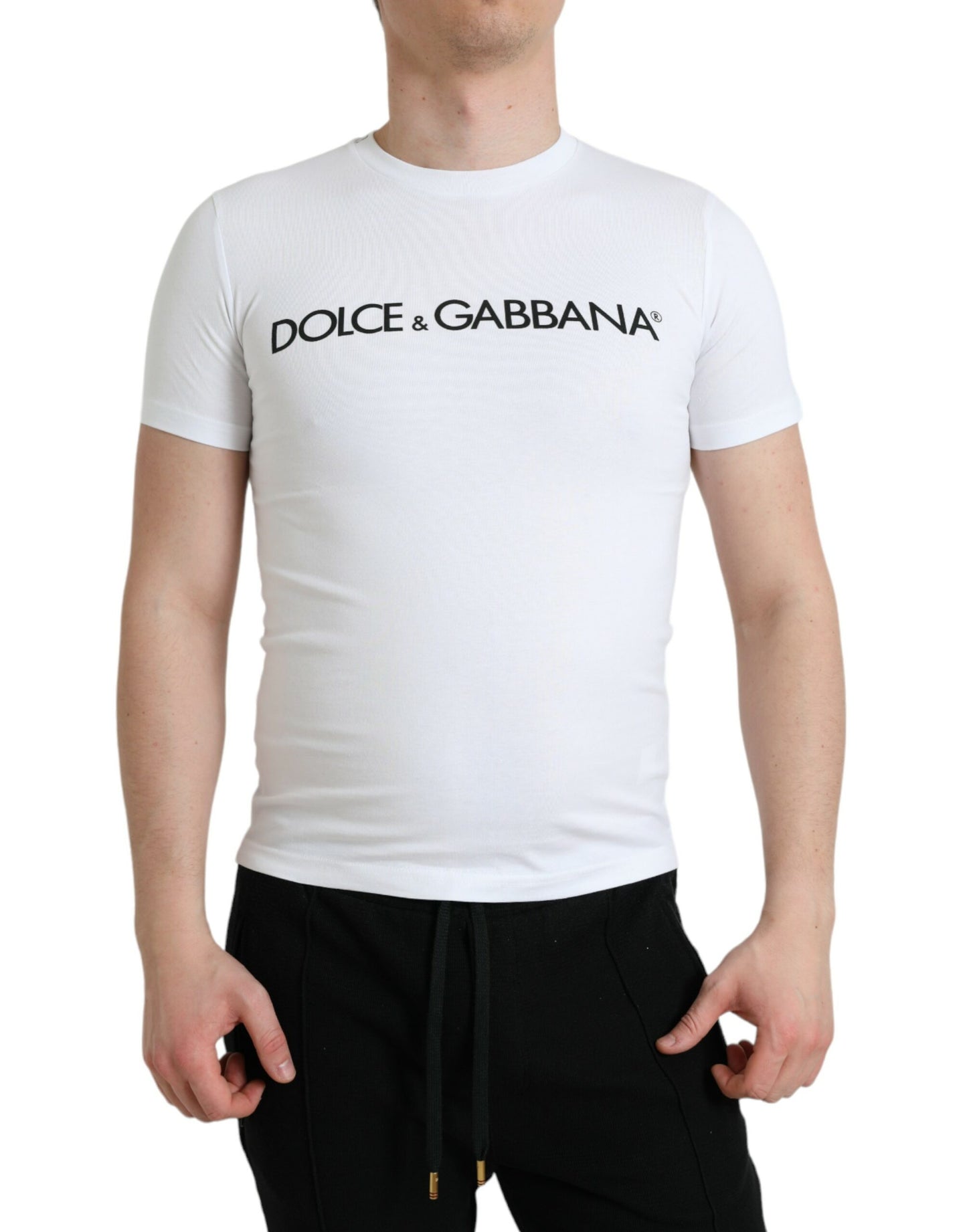 - Elegant White Logo Crewneck Tee