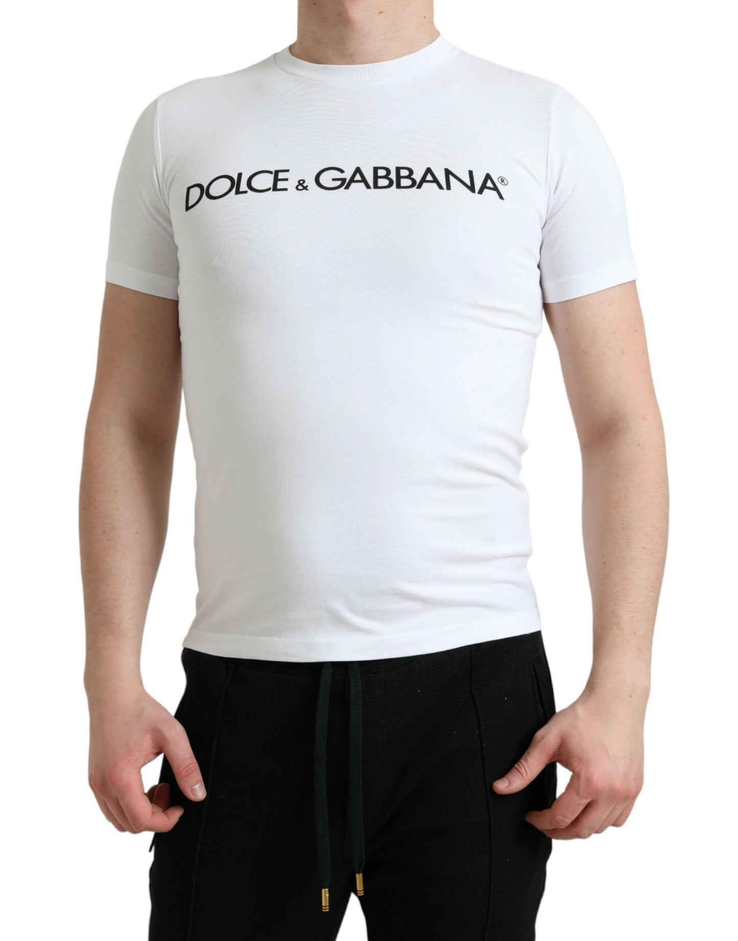 - Elegant White Logo Crewneck Tee
