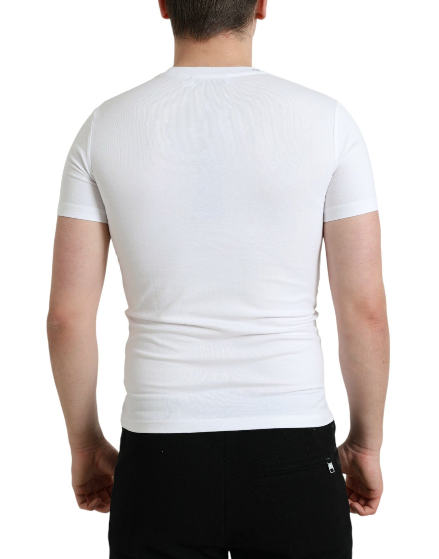 - Elegant White Logo Crewneck Tee