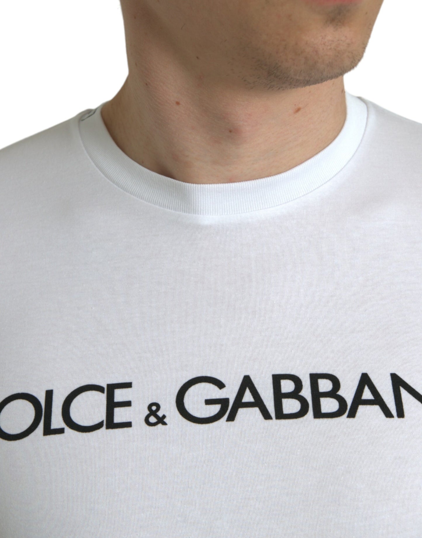 - Elegant White Logo Crewneck Tee