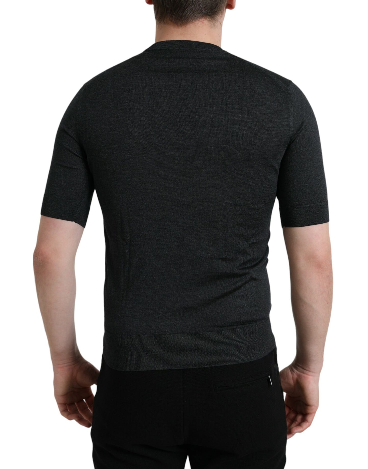 - Elegant Silk Crew Neck Tee in Dark Grey