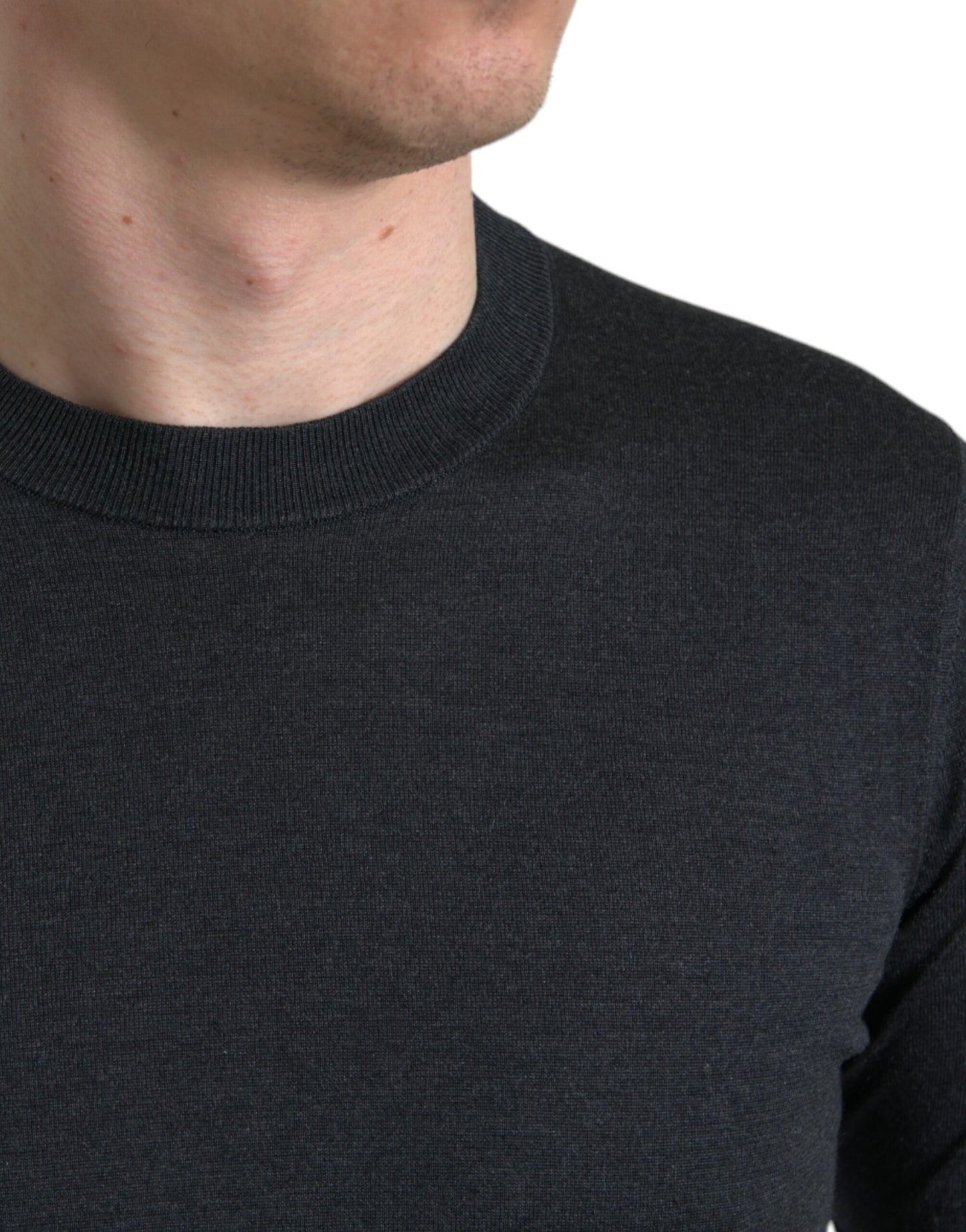 - Elegant Silk Crew Neck Tee in Dark Grey